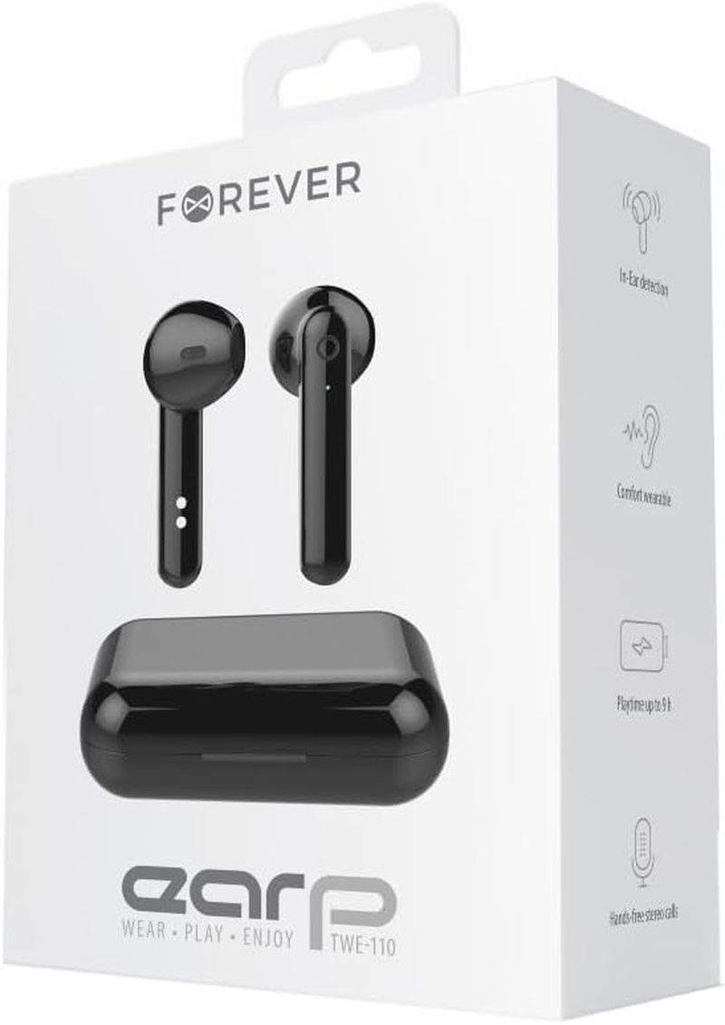 FOREVER TWE-110 EARP Bluetooth Headphones with Charging Bag, TWS Touch Control, Integrated Microphone, In-Ear Earphones, Wireless Headset with Power Bank (Black) image number 1