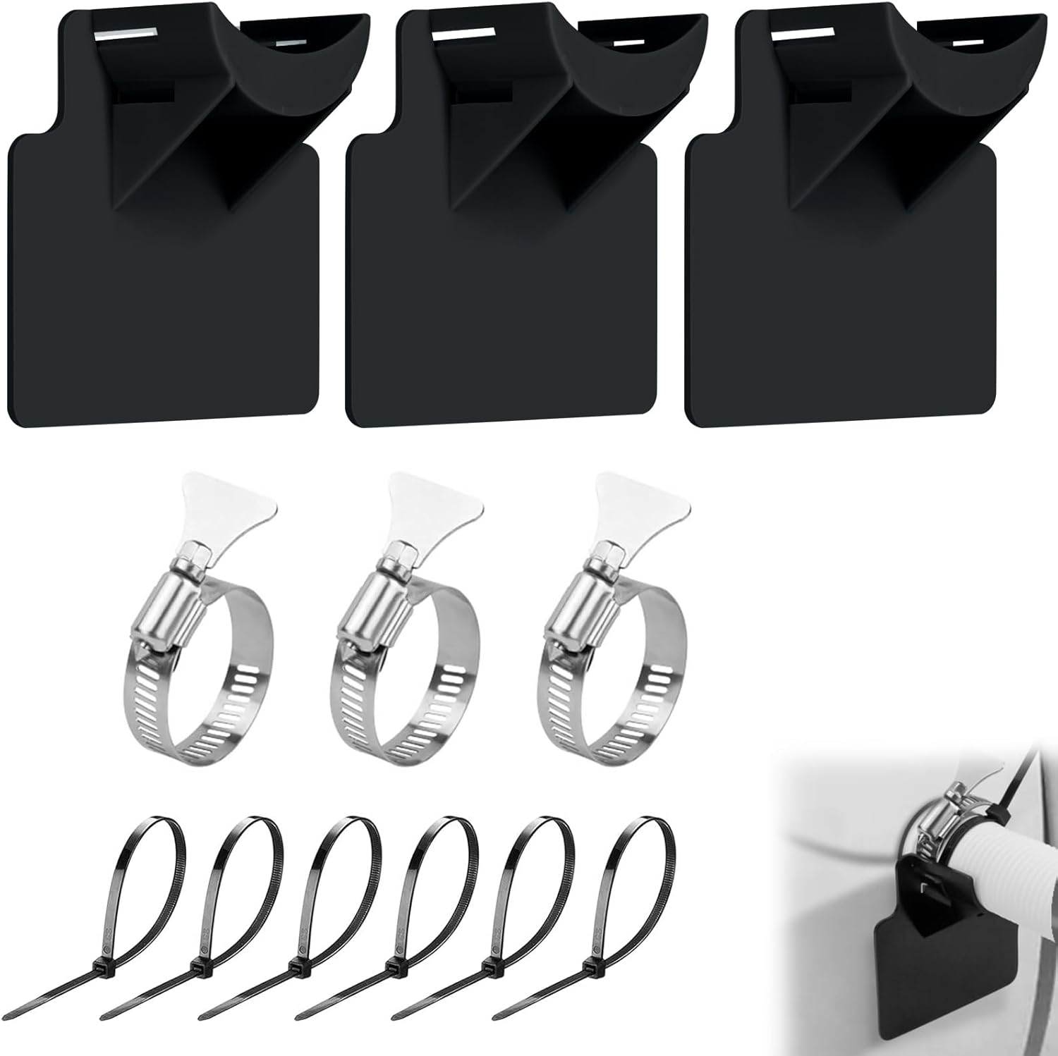 Adorila 3 Pack Swimming Pool Pipe Holders, Pool Hoses for above Ground Pools, Swimming Pool Hose Support with 3 Tapes, 6 Cable Ties & 3 Stainless Steel Hose Clamps (Grey)