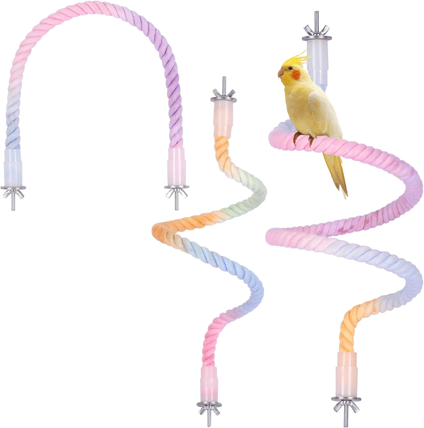 3Pcs Gradient Bendable Bird Perch Stand Set Climbing Rope Swing Playing Toys for Bird Cages Colorful Stand Rope for Parrots Cockatiels Budgies (Pink, One Size)
