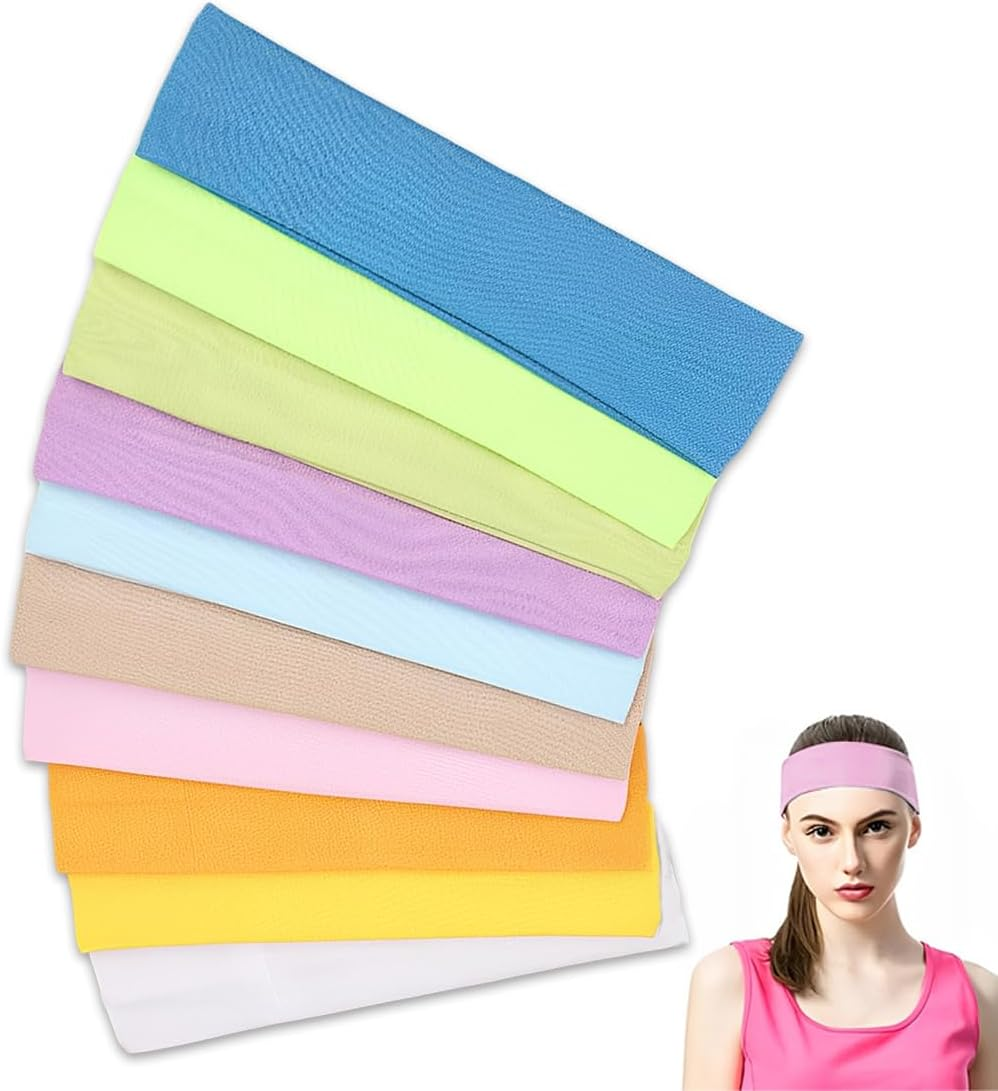 Pack of 10 Women'S Hair Bands, Wide Hair Band, Elastic Headband, Non-Slip Headband for Running, Cycling, Yoga, Fitness