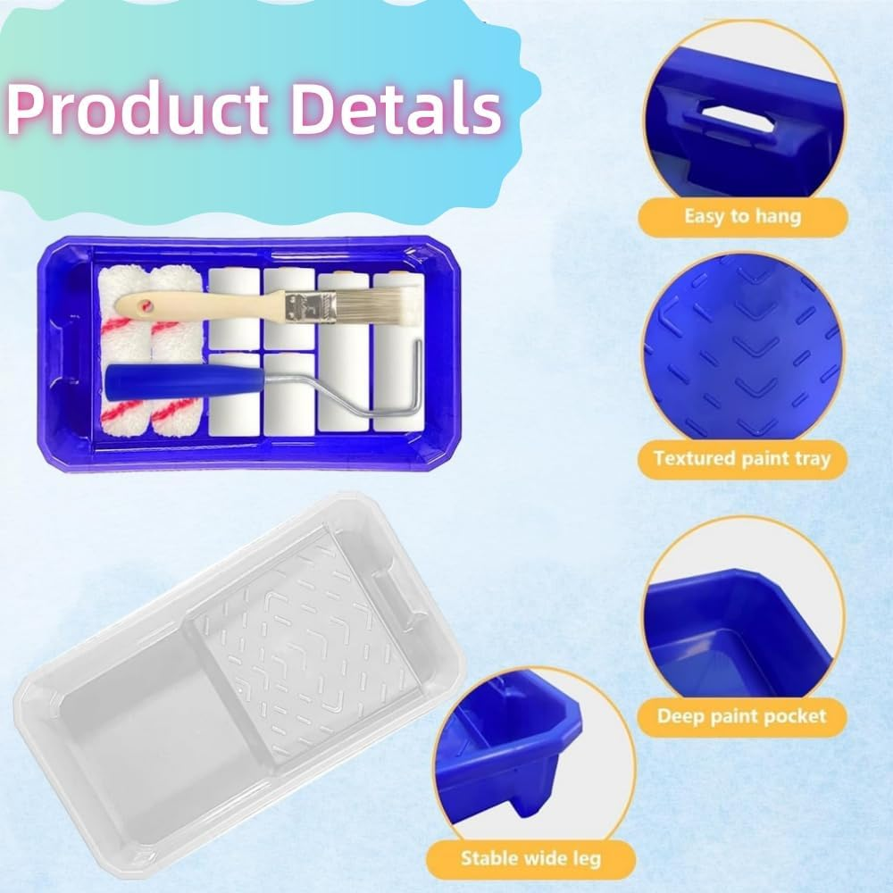 DACUAN Paint Roller Kit for Walls and Trim &ndash; 12-Piece Small Roller Set with 4&rdquo; and 2.2&rdquo; Foam and Polyester Paint Rollers, Paint Tray with Liner, Brush for Walls, Ceilings