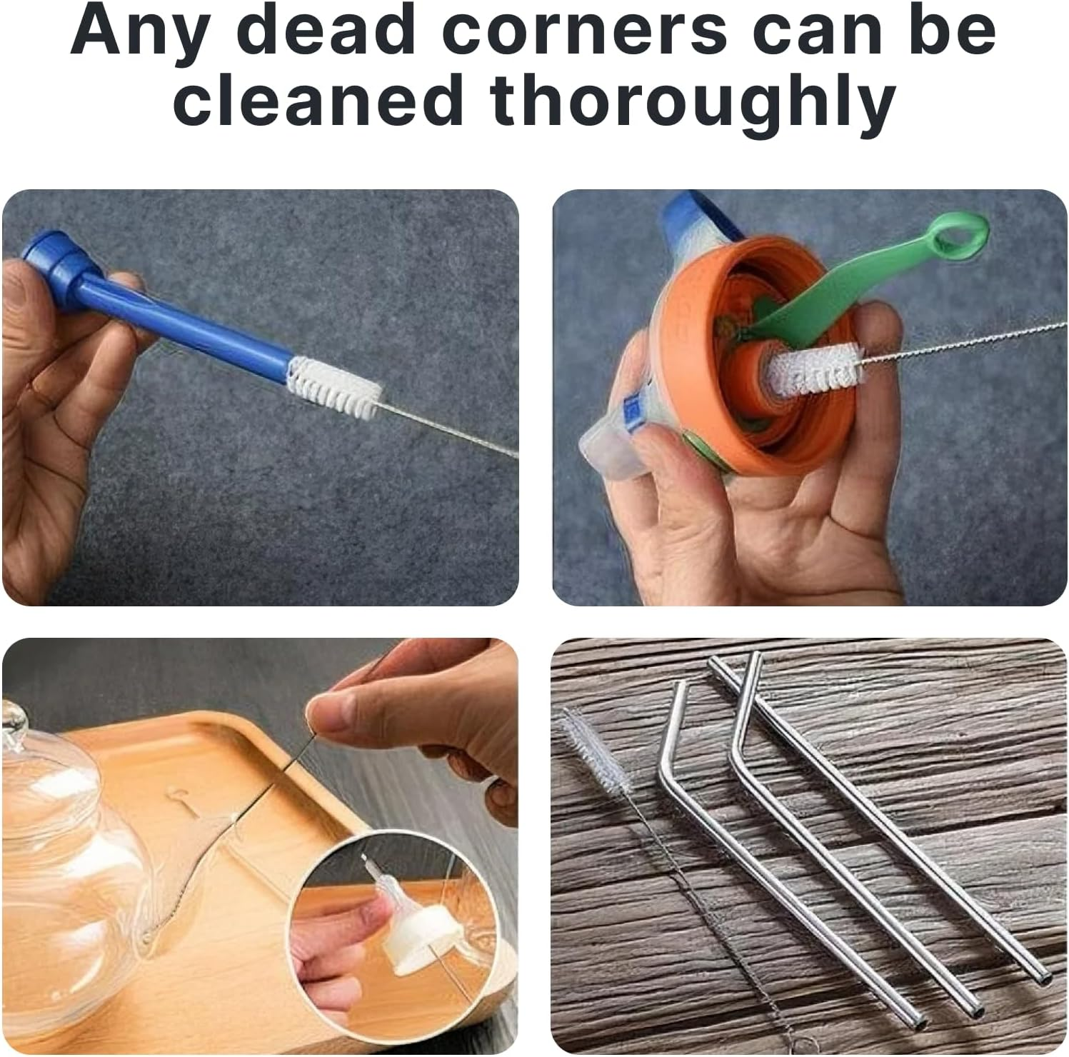 10-Pack Straw Cleaning Brushes &ndash; Multi-Size Nylon Bristle Kit with Keychain (8" Length, White) image number 3