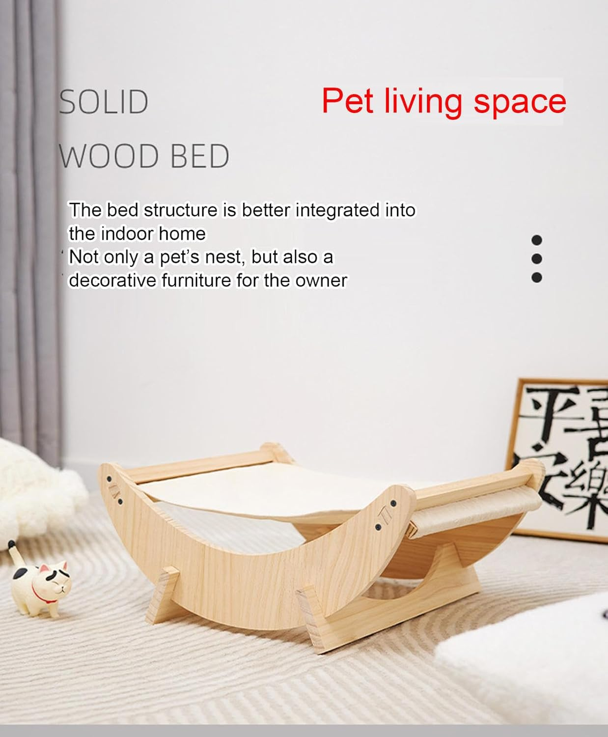 Pet Cat Rocking Chair Bed Solid Wood Cat Litter Cat Hammock Cat Hanging Basket Pet Furniture 48 * 40 * 21Cm image number 3