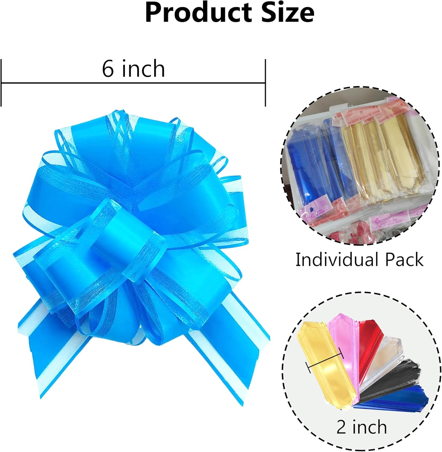 6 Inch Large Pull Bows, 6 PCS Sky Blue Gift Wrapping Bows for Wedding, Christmas, Birthday Party Decorations, Gift Boxes, Basket & Flower Decor image number 5