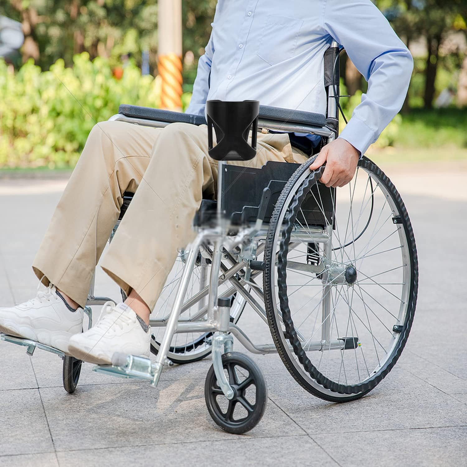 Stroller Cup Holder, 360 Degrees Rotation Bike Cup Holder, Stroller Cup Holder, Large Caliber Designed Cup Holder for Walker, Bike, Wheelchair, Walker, Scooter. (Black) image number 5