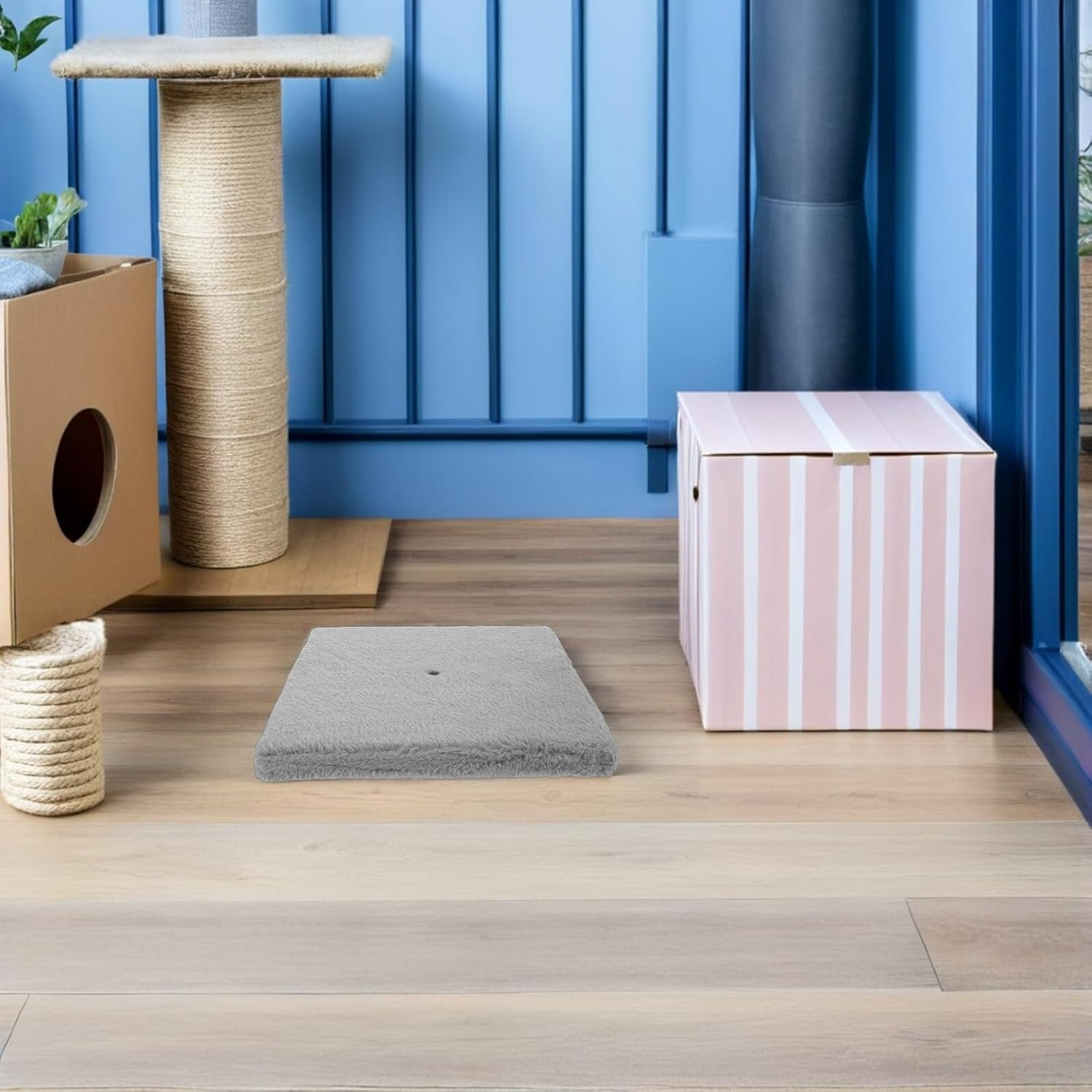 Yardwe Cat Scratching Board Base Grey Plush Cat Tree Replacement Platform for DIY Climbing Post Repair with Safe Rounded Edges Stable Support and Scratch Protection image number 6