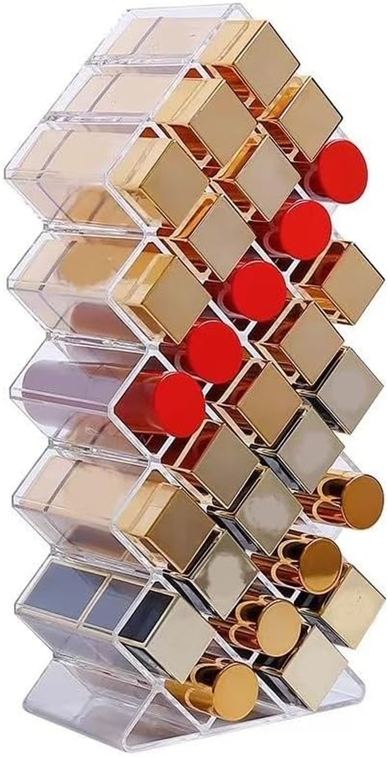 Lipstick Organizer, 28 Slots Acrylic Lipstick Holder, Stackable Lip Gloss Organizer, Fish Lipstick Tower Holder Storage for Cosmetic Bathroom Vanity Countertop Display (28 Slots, One Size)