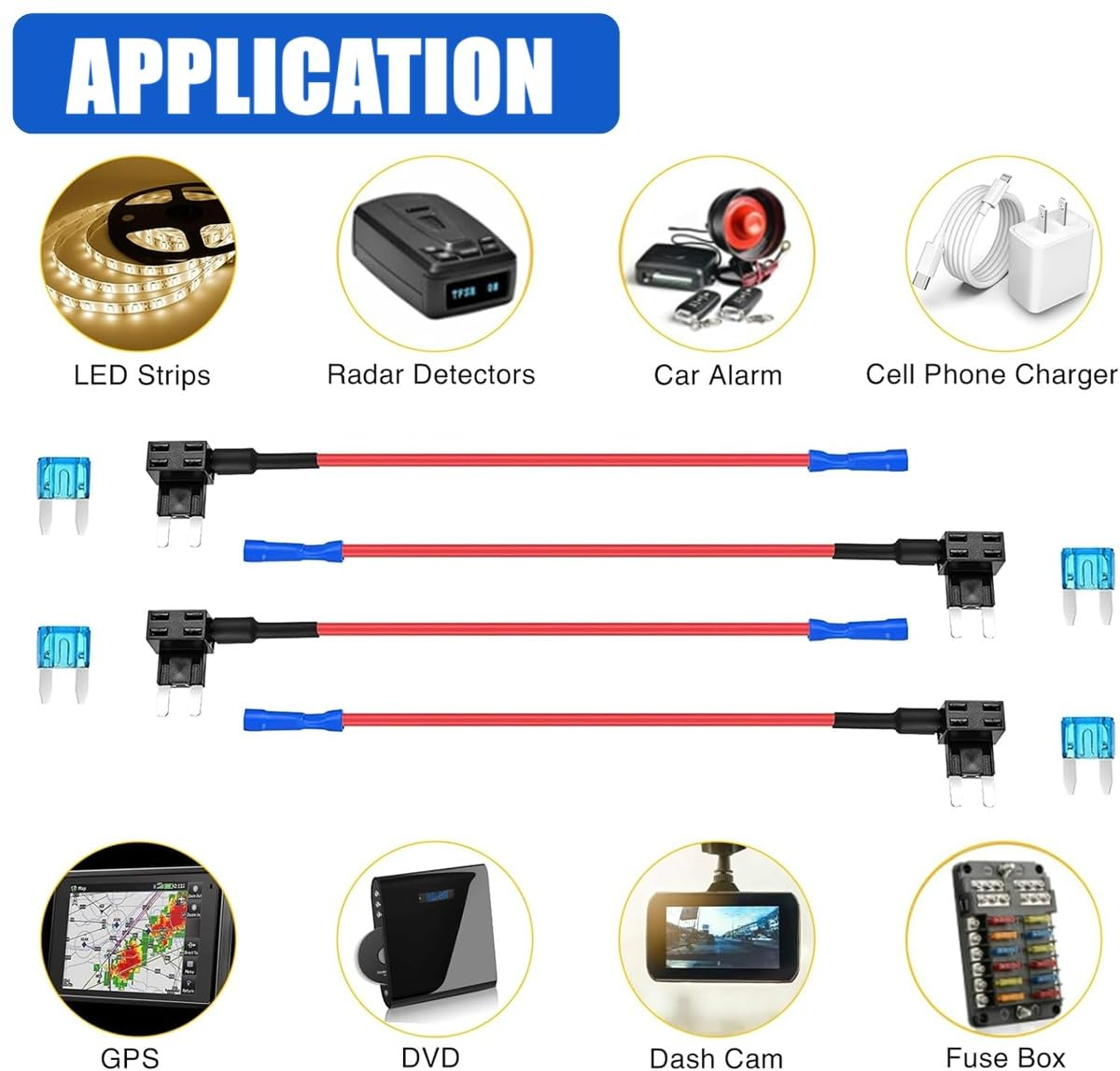 Ozchillon 5 Pack Mini Add-A-Circuit Fuse Tap Kit with Blue Terminal &ndash; 12AWG Piggyback Fuse Holders for Car, SUV, Ute, Truck, 12V Accessory Installation Kit Mini APM ATM Blade Fuses (5, 30AMP) image number 2