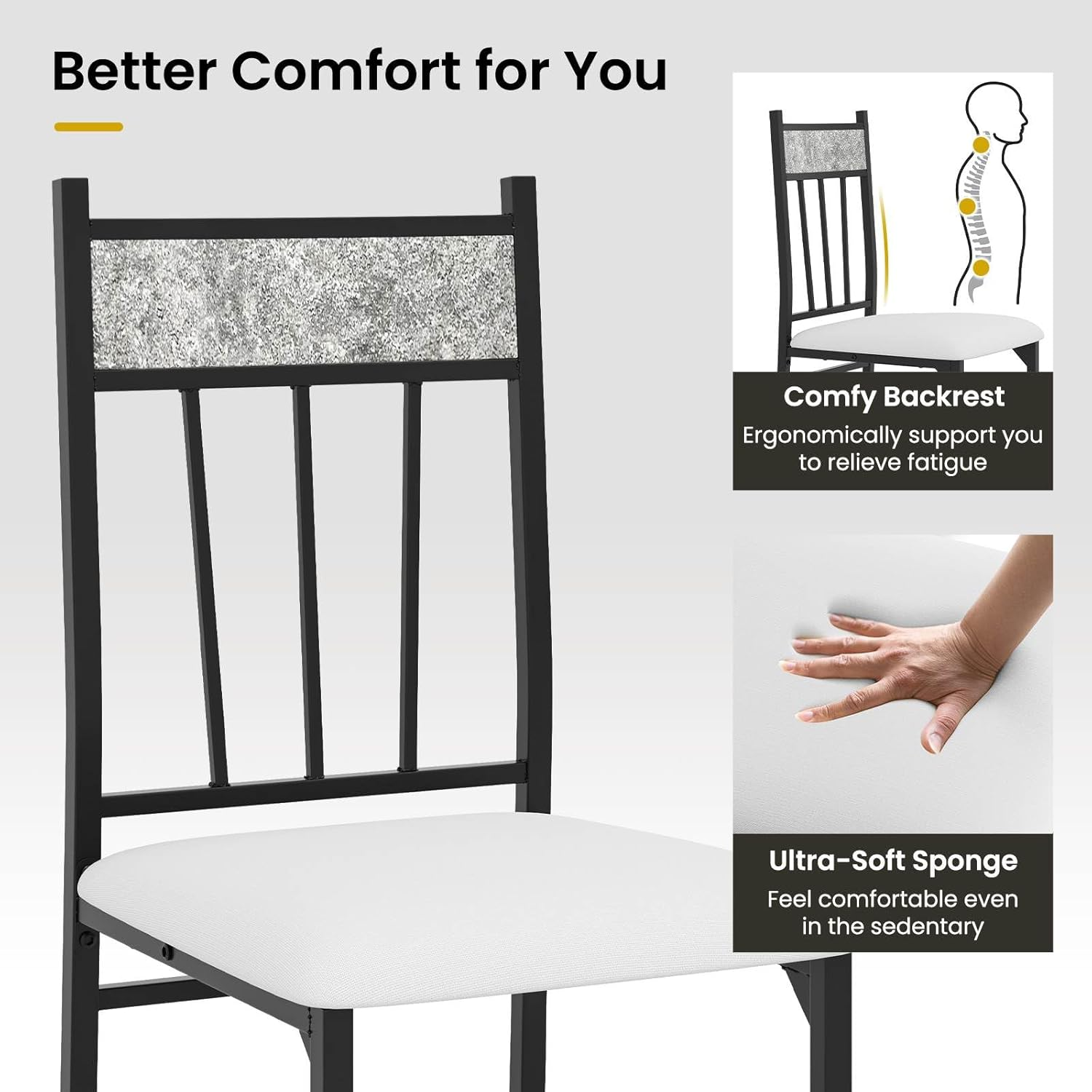 Costway 5-Piece Dining Table Set for 4, Space-Saving Kitchen Table Set with Faux Marble Design & Metal Frame, Dinner Table & Padded Chair Set for Dining Room image number 6