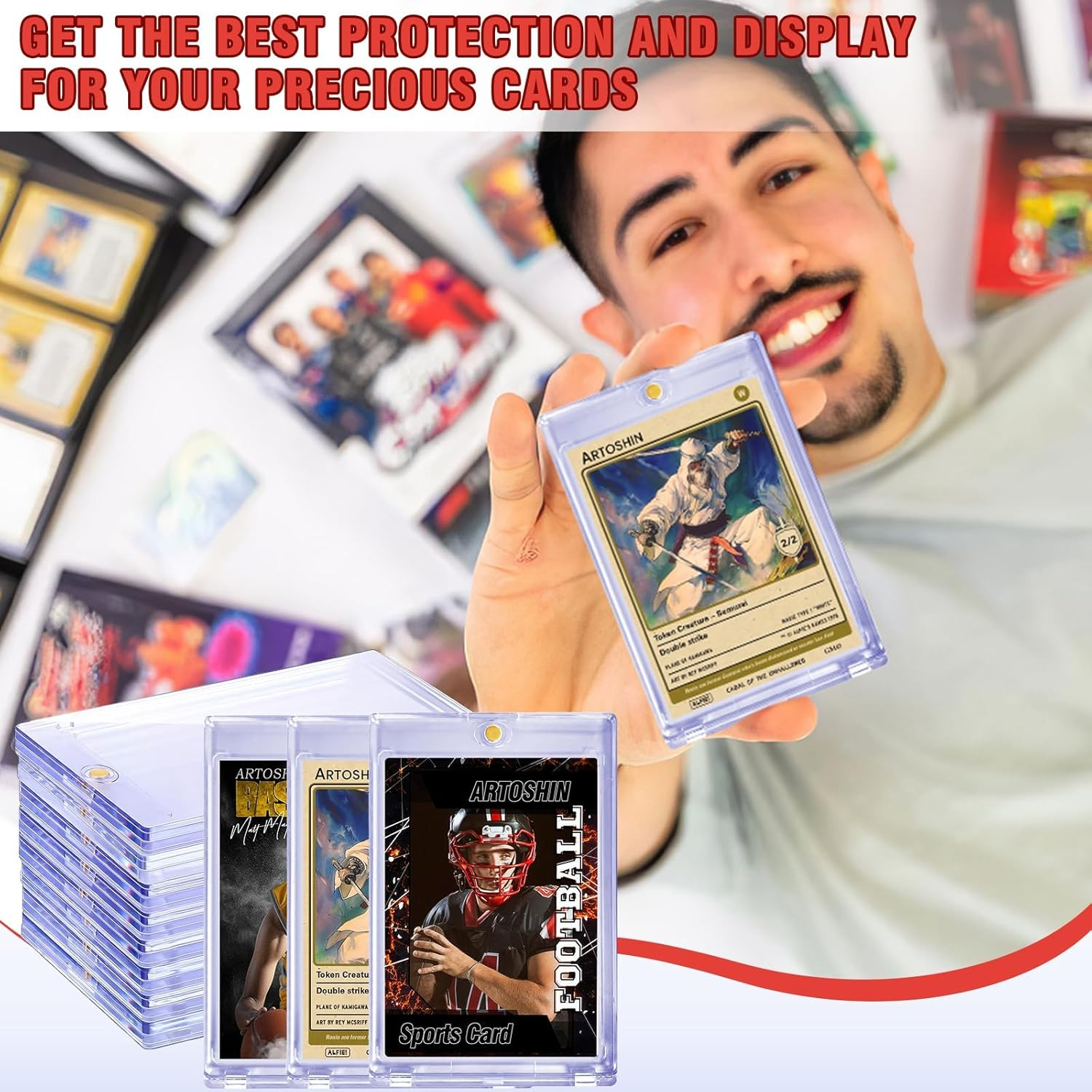 Magnetic Card Holders for Trading Cards, One Touch Card Holder, Trading Cards Protectors Hard Plastic for Baseball Sports Cards (10) image number 2