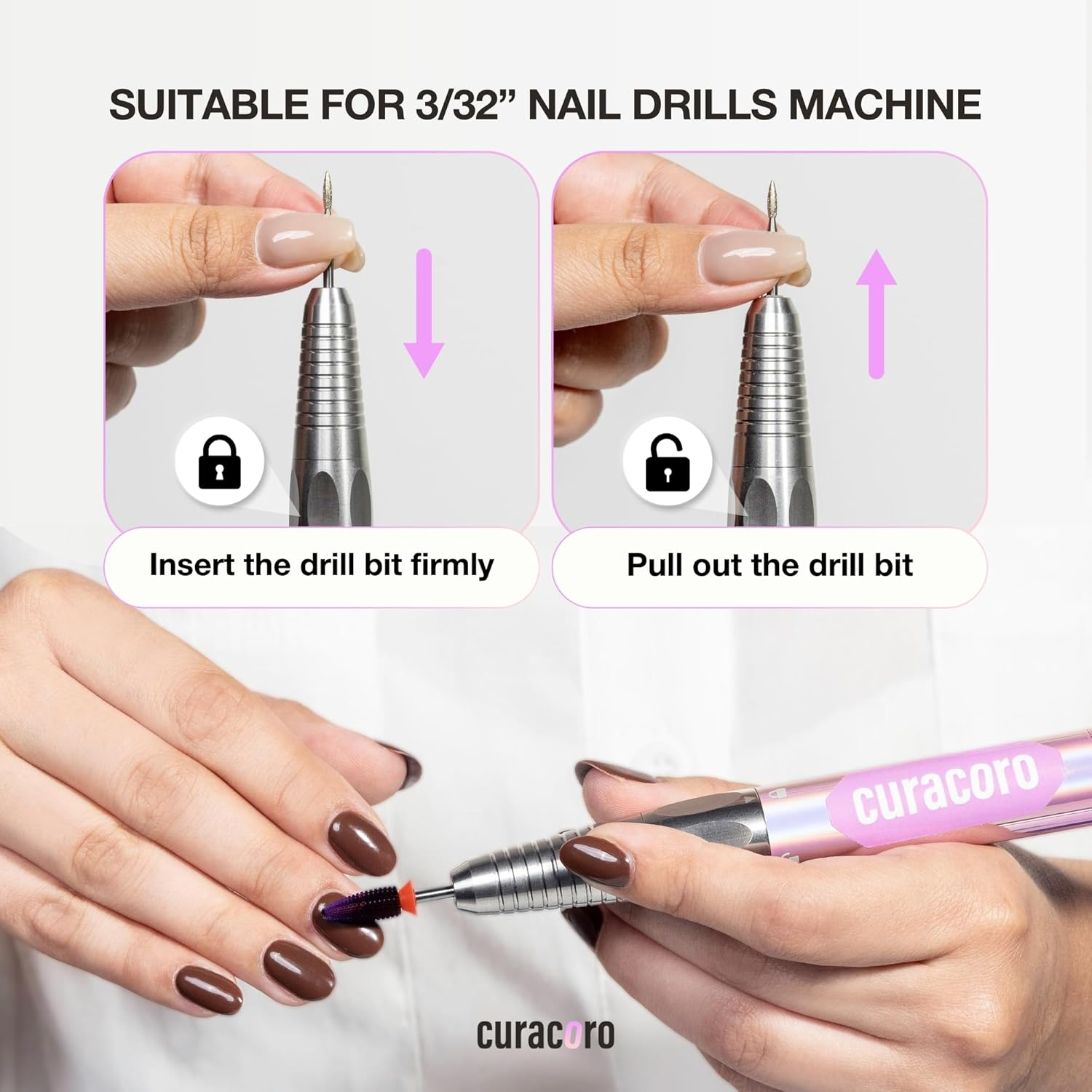 Curacoro Nail Drill Bits 3/32" - Small Cylinder Carbide Bit (Fine) for Professional Finish Removes Gel Nails Gently Buffs & Smooths Nail Art, Pedicure, Manicure - Salon & Home Use image number 1