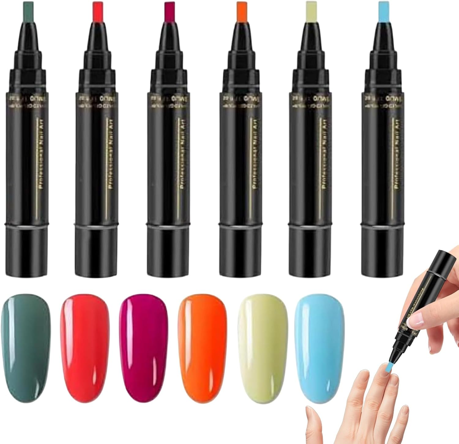 6Pcs Nail Polish Pen Set, 5 Ml Nail Varnish Pen, French Manicure Nailgel Polish Pencil, Quick Dry Naiil Arts P-En, Soak off UV Nailpolish Tool, Manicure Pedicure DI.Y Nailgel Pencil for Women, Girls - 01 image number 7