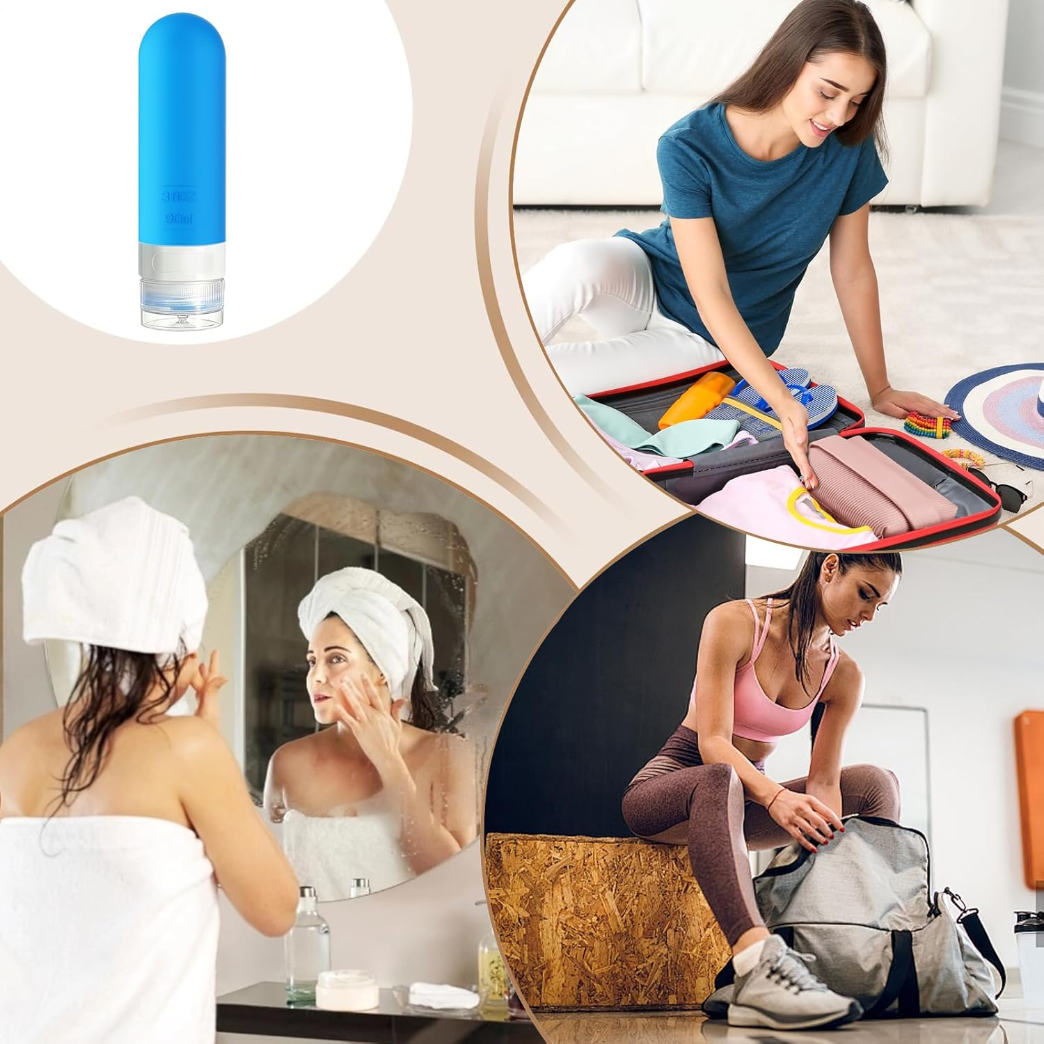 Travel Size Toiletries Bottles - Refillable Silicone Carry On,Empty Lotion Containers,For Travel Camping Overnight Gym Studio Business Trips Vacation