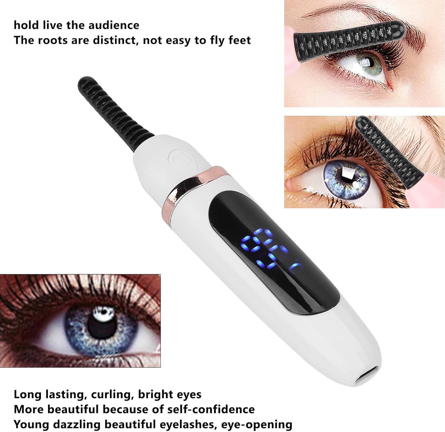 Heated Eyelash Curler, Electric Eyelash Curler with Comb 3 Temperature Settings for Achieving Natural Curl and Long-Lasting Lashes, Makeup Tool for Women, White image number 4