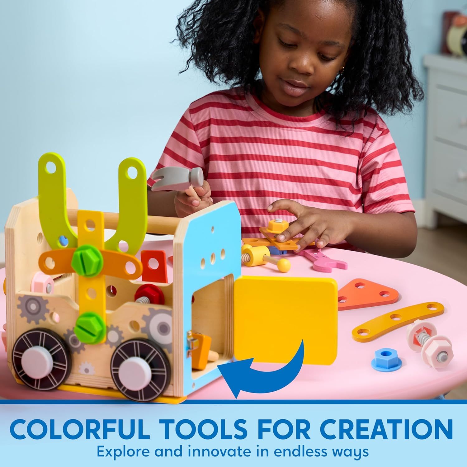 SYNCFUN Kids Tool Set, 51 PCS Wooden Educational Tools for Boys and Girls, Montessori Toys for 3 4 5 6 Year Old, Learning and Construction Toys for Toddlers, Christmas Birthday Gift image number 4