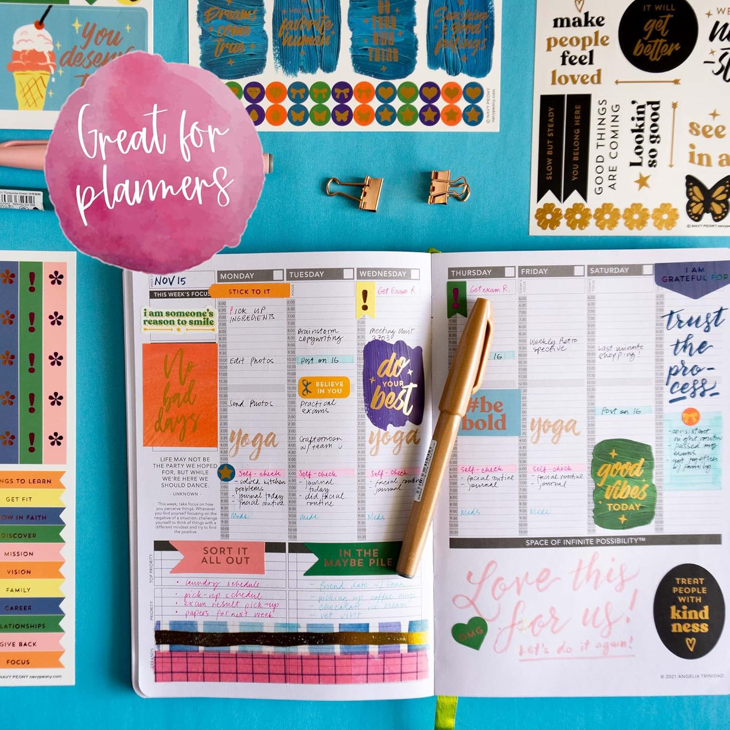 Navy Peony Motivational Vision Board Stickers (270Pcs, 6 Sheets) - for Parties, Planners image number 4