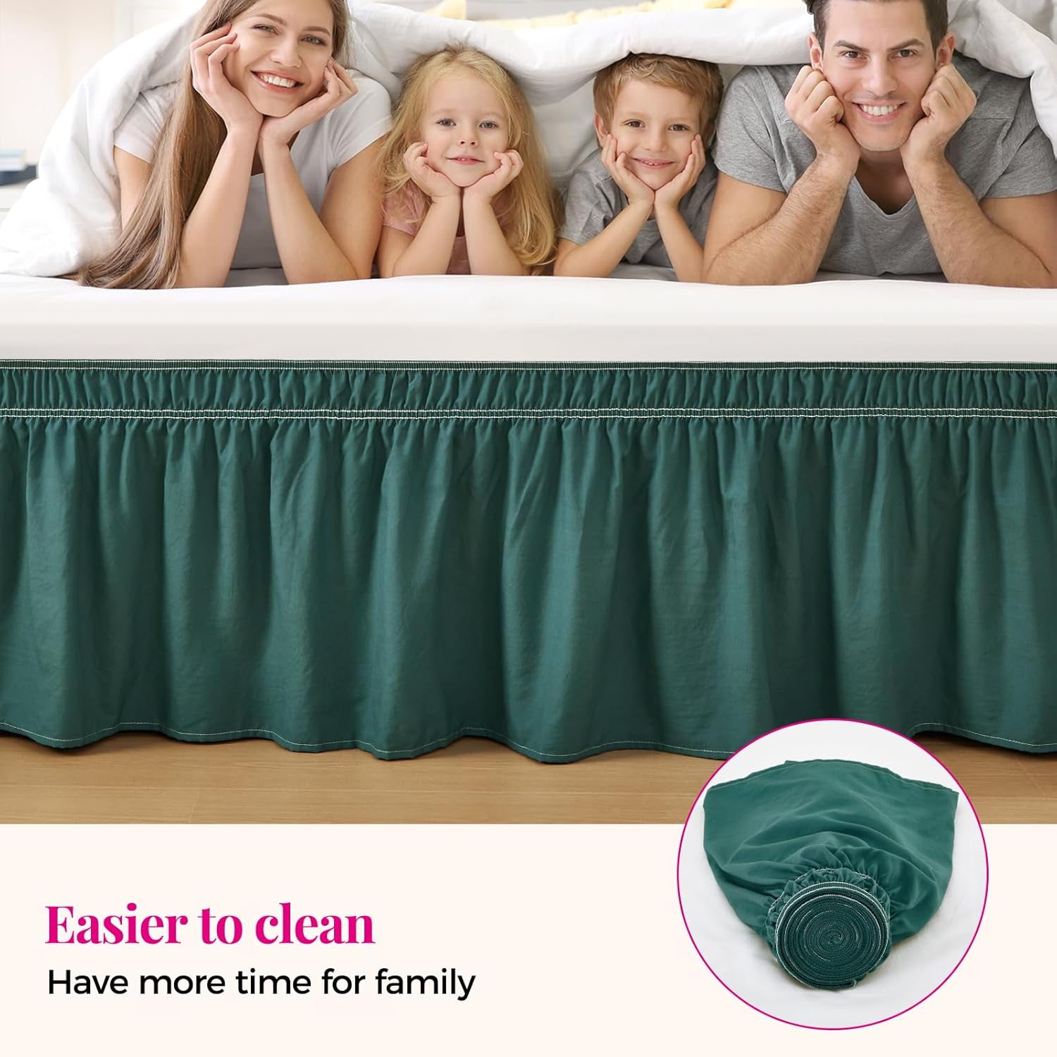 RIMELA Emerald Green Bed Skirt Queen Size 18 Inch Drop, Wrap around Elastic Bedskirt, Dust Ruffle for Adjustable Bed Base Machine Washable Easy to Install Bed Skirts image number 6