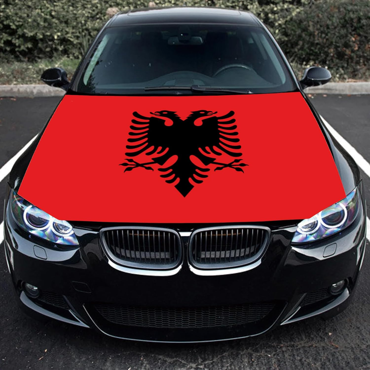 Albania Flag Car Hood Cover 3.5X5Ft Albanian Banner Car Bonnet Banner Elastic Fabrics Windproof Vehicles Decorate Engine Flag Sign image number 6