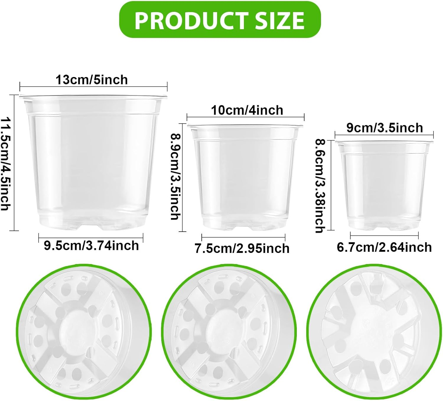 Clear Nursery Pots for Plants, 3.5/4/5 Inch Plastic Plant Flower Pot with Drainage Holes High Transparency Seedling Planter for Seed Starter (15PCS)
