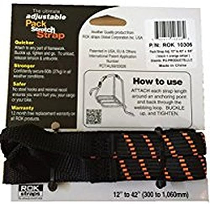 ROK Straps ROK-10306 Black/Orange 12" - 42" Pack Adjustable Stretch Strap
