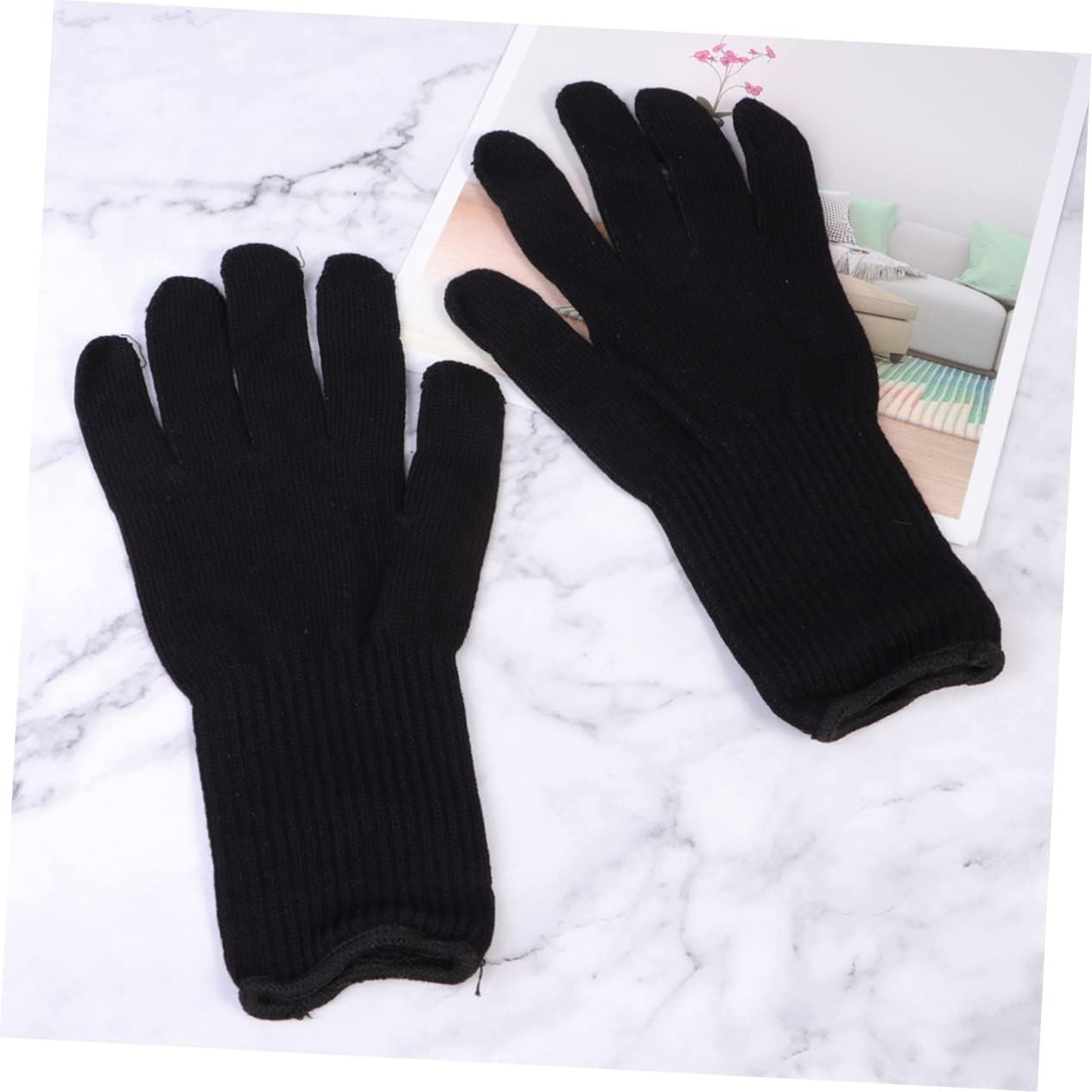 Heat-Resistant Hair Curler Gloves and Straightener Gloves 2 Pairs Black Edge Suitable for Hair Perm and Styling