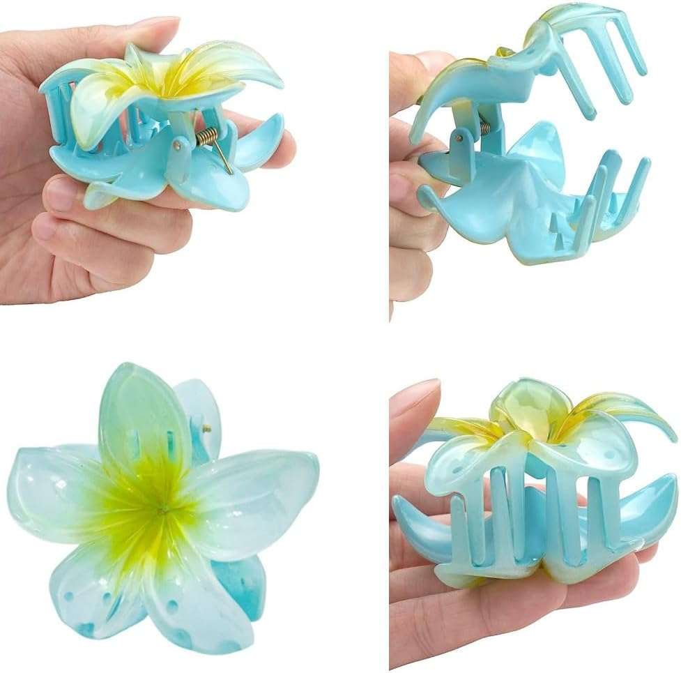Naisfei 8 PCS Plumeria Flower Hair Claw Clips, Flower Hair Clips Large Plumeria Clips Hibiscus Hair Clips, Hawaiian Flower Hair Claw Clips,Non Slip Flower Claw Clips,Cute Flower Hair Clips