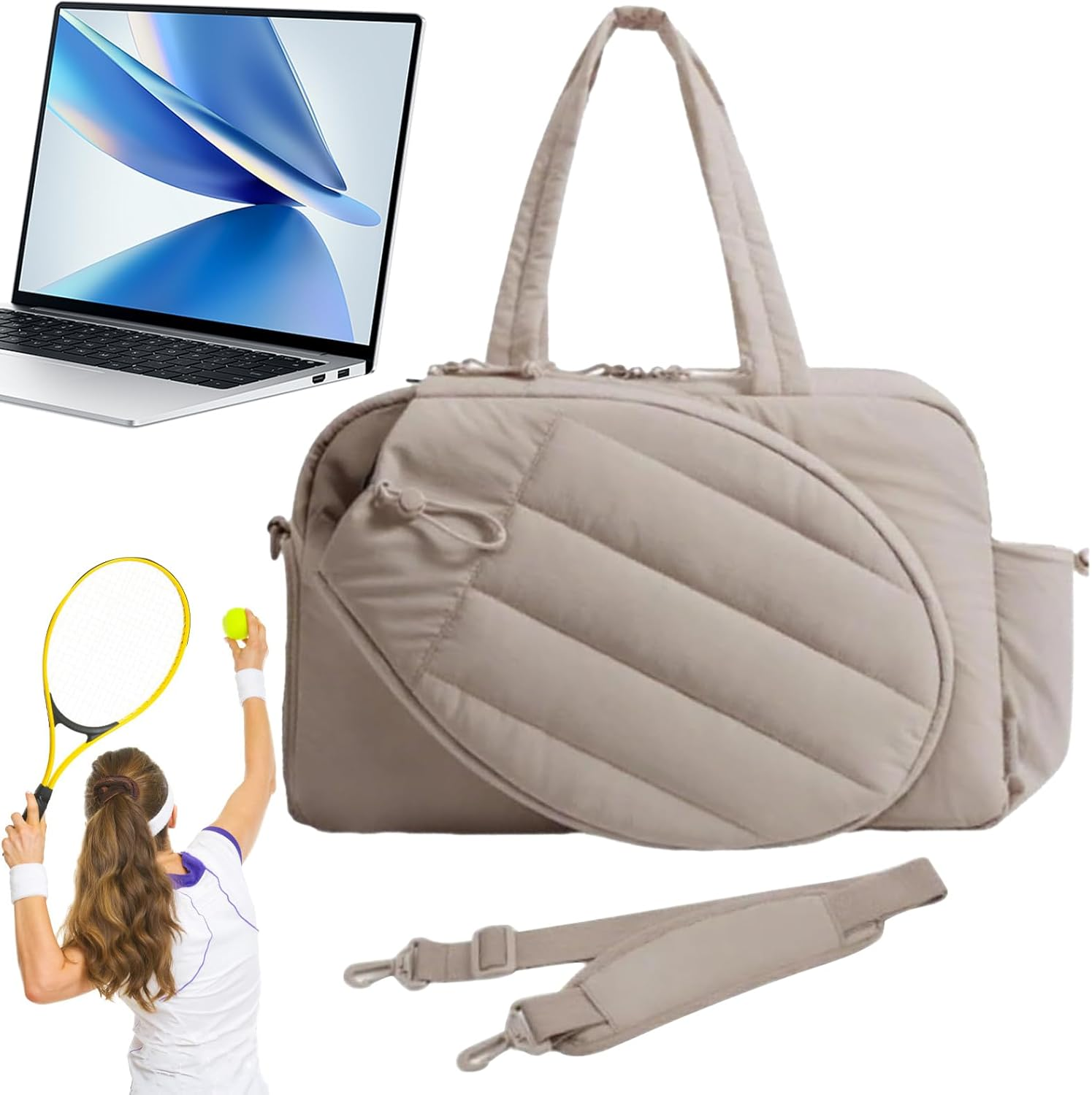Tennis Bag for Women - Lightweight Sports Duffle, Shoe Compartment, Gym Gear Organizer Tote, Fits Rackets & Balls，Ideal for Court & Travel, Weekend Trip, Tennis Players & Athletes