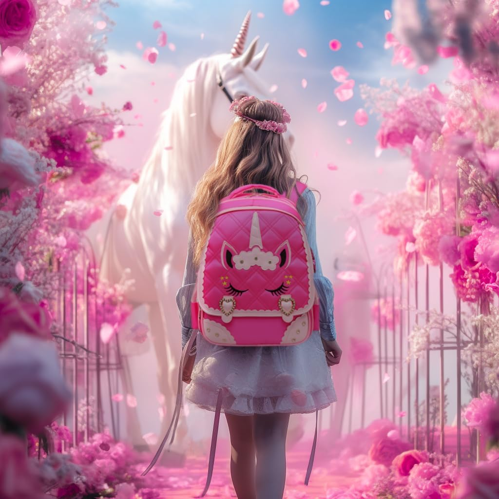 Moonmo Cute Unicorn Face Diamond Sequins Waterproof Princess School Backpack Set Girls Book Bag - Black Set image number 5