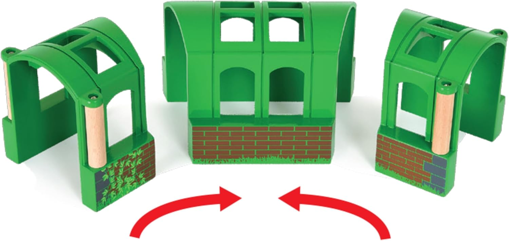 BRIO World 33709 Flexible Tunnel 3 Pieces, Bendable Wooden Railway Tunnel Accessory, Compatible with BRIO World Train Sets, Kids Age 3+