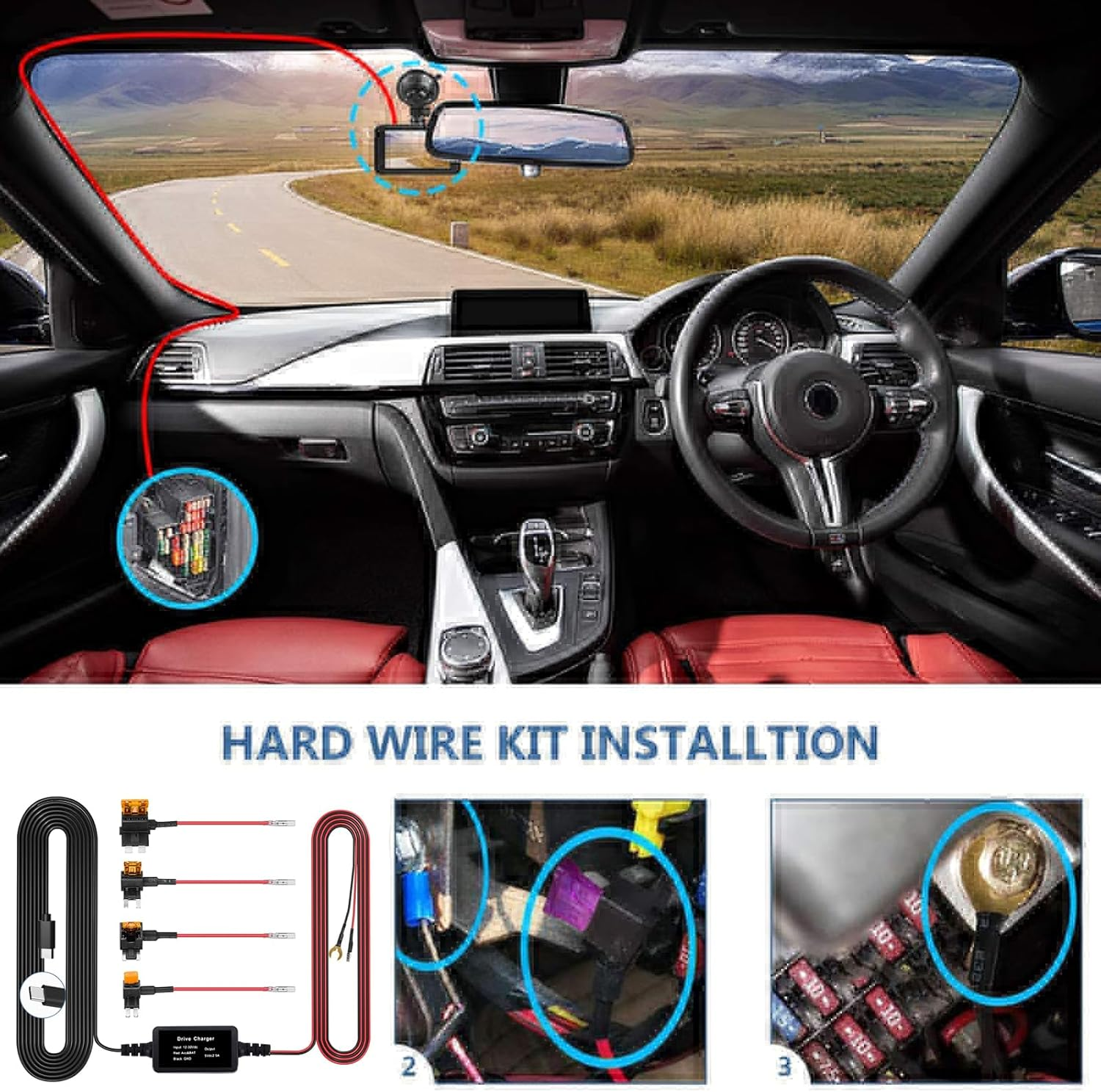 MAEZOE Upgraded Dash Cam Hardwire Kit USB C, 11.5 Type-C Hard Wire Kit for Dash Camera, USB C Hard Wire Kit Fuse12V-24V to 5V Hardwire Kit Car Camera Charger Power Cord with Low Voltage Protection