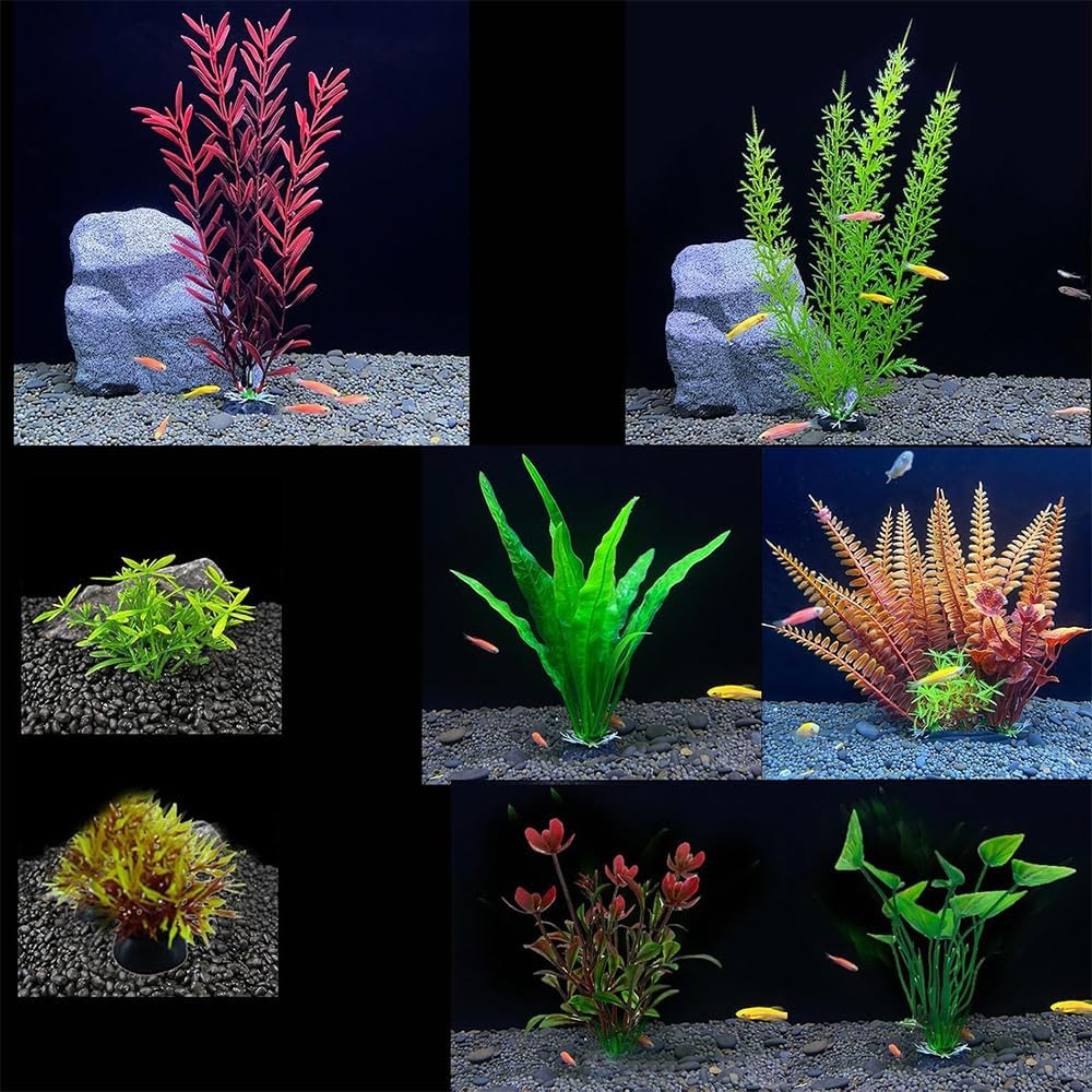 Aquarium Plants,Artificial Fish Tank Decorations Decor Plastic Plants Set 18 Pcs Landscaping Decorations Fish Tank Accessories
