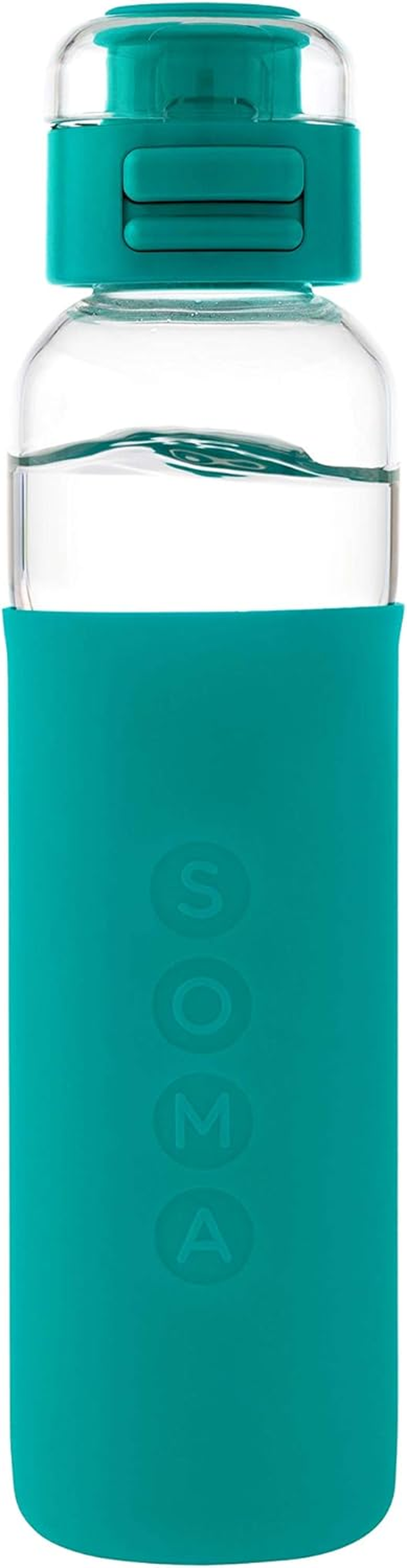 SOMA Glass Water Bottle with Silicone Sleeve, Sport Cap, 17-Ounce, Aqua