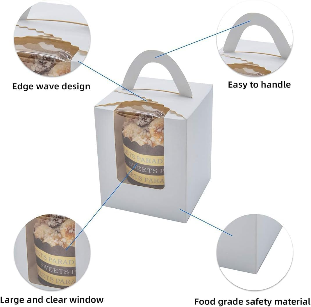 Cupcake Boxes, 15PCS Individual Cupcake Containers, Cupcake Boxes with Window, Food Grade Cupcake Holders with Inserts, Pastry Containers with Handle for Wedding Birthday Parties (3 Style) image number 6