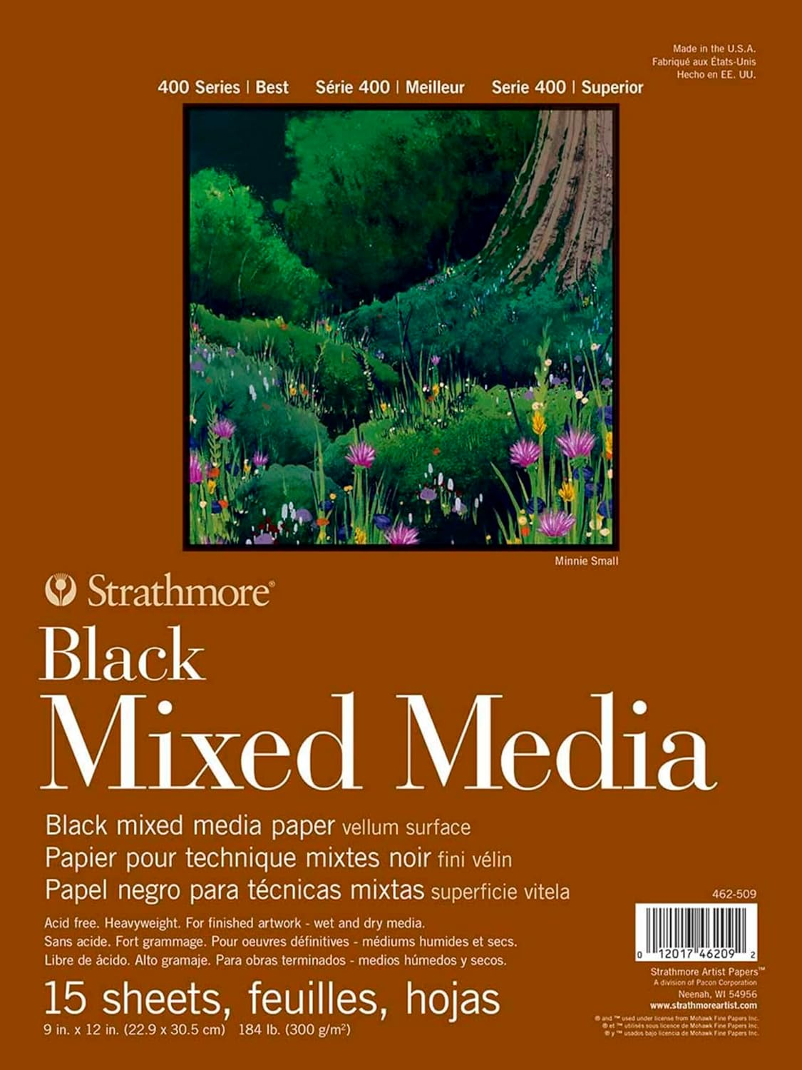 Strathmore 400 Series Mixed Media Paper, Black, Foldover Pad, 9X12 Inches, 15 Sheets (184Lb/300G) - Artist Paper for Adults and Students - Watercolor, Gouache, Graphite, Ink, Pencil, Marker image number 1