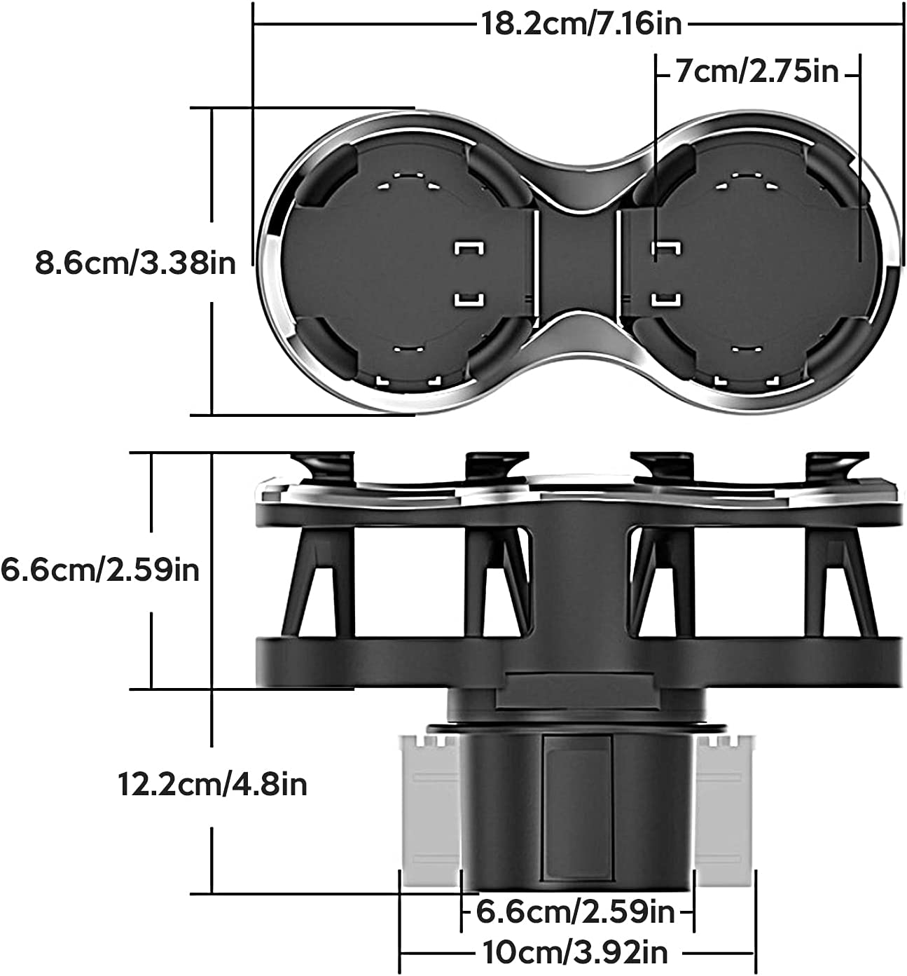 Car Cup Holder Expander Adapter Worthplanet Universal 2 in 1 Car Drink Holder Cup Mount Extender Organizer with 360&deg;Rotating Adjustable Base to Hold Drinks and Bottles W120011 image number 2