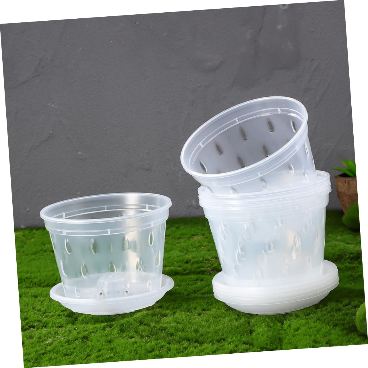 BEBEMOKO Plastic Orchid Pots Holes and Trays for Indoor and Outdoor Gardening, Breathable round Nursery Plant Containers 5Pcs Set Drainage for Orchids image number 2