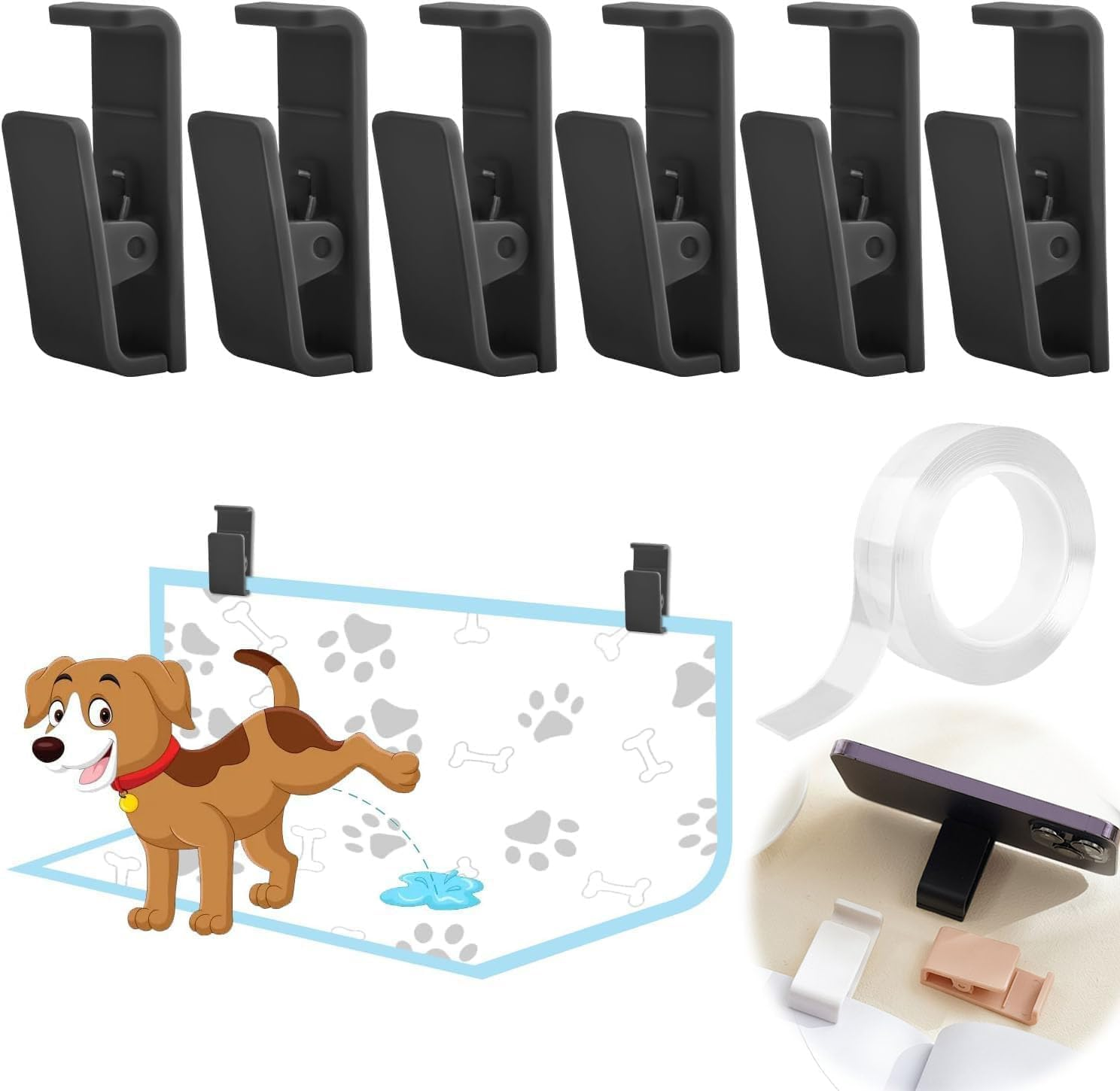 Dog Training Pad Holder Clips for Wall Mounting, 6Pcs Wall Pee Pad Holder Clips Dog Training Pads Holder Clips, Puppy Training Pads Holder Clips Wall Pee Pads Clips image number 4