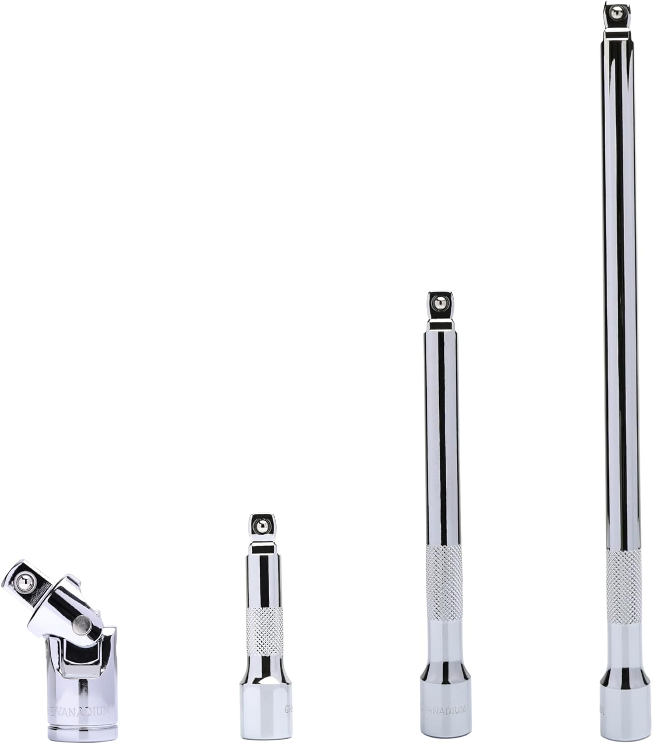 4 Piece 3/8 Inch Drive Socket Wobble Extension Bar Set (3&rdquo;, 6&rdquo;, 10&rdquo;, Universal Joint Socket Adapter), 3/8 Inch Drive Universal Joint Socket Adapter, Ideal for Automotive, DIY Use image number 1