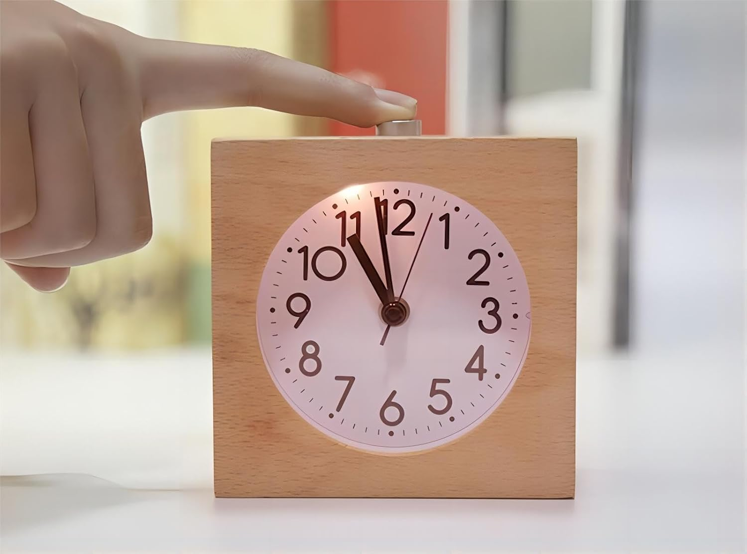 Lancoon Wooden Alarm Clock Silent Clock with Wood Body Night Light Snooze Battery Operated for Heavy Sleepers Tabletop Bedroom Bedside Yellow - Brown image number 5