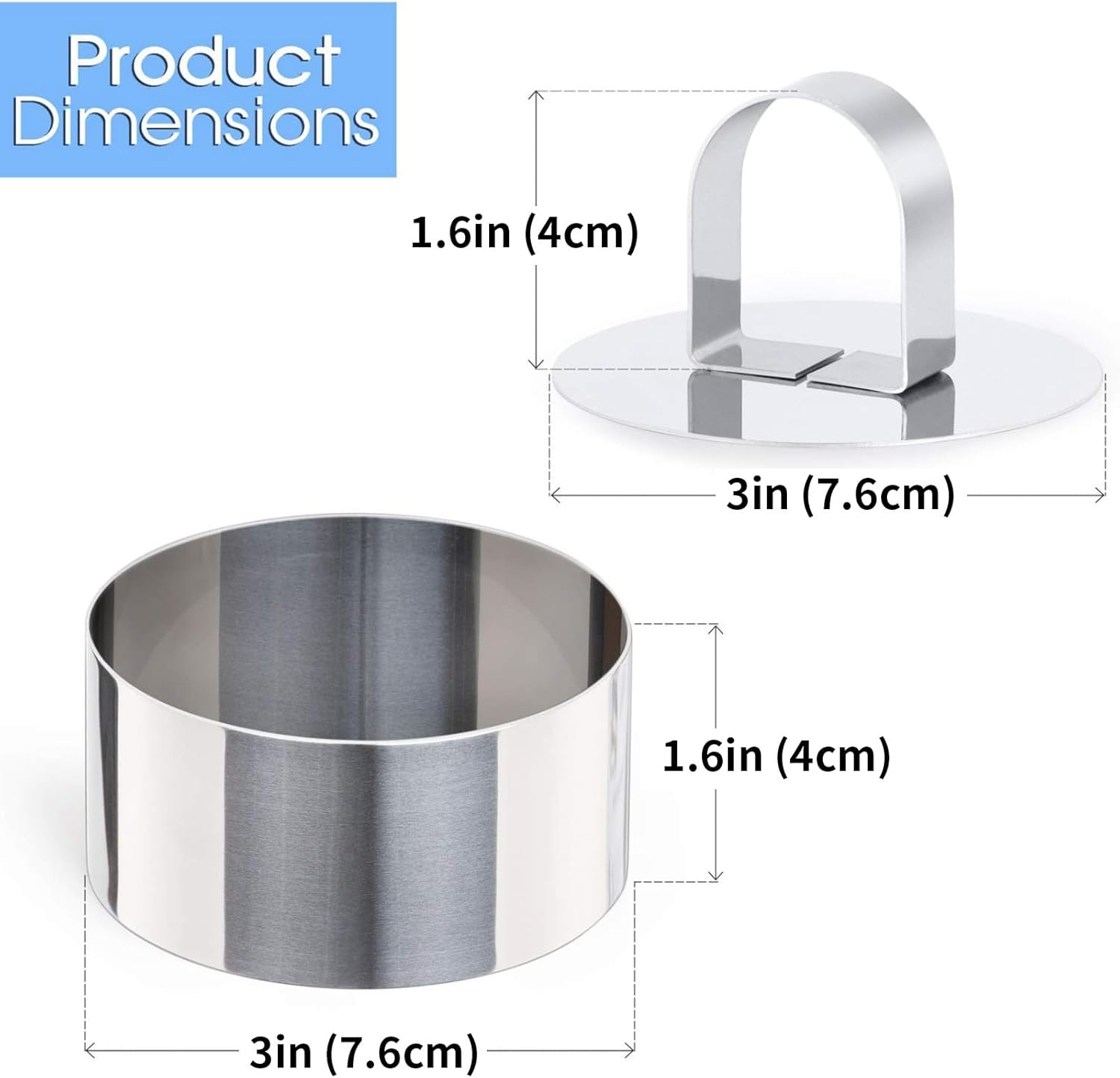 RIKONDA 4-Pack Stainless Steel round Cake Ring Molds &ndash; 8Cm X 4Cm Baking Rings with Pusher for Crumpets, Pancakes, Mousse & Layered Desserts image number 4