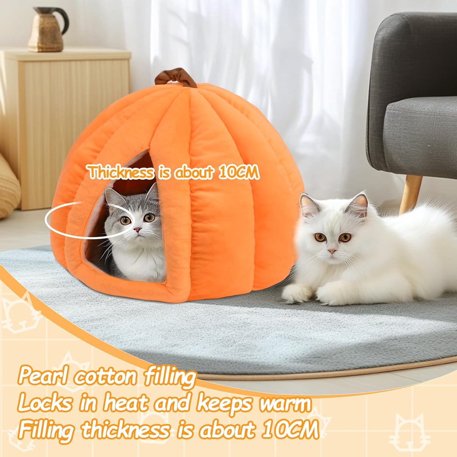 Cat Cave Bed, Removable Cushion Blankets,Soft Semi-Closed Pumpkin Shape Pet Bed, Cat House for Indoor Small, Medium Dogs and Cats, Sleeping Bag (Olive Green, M(2.5-5KG)) image number 1