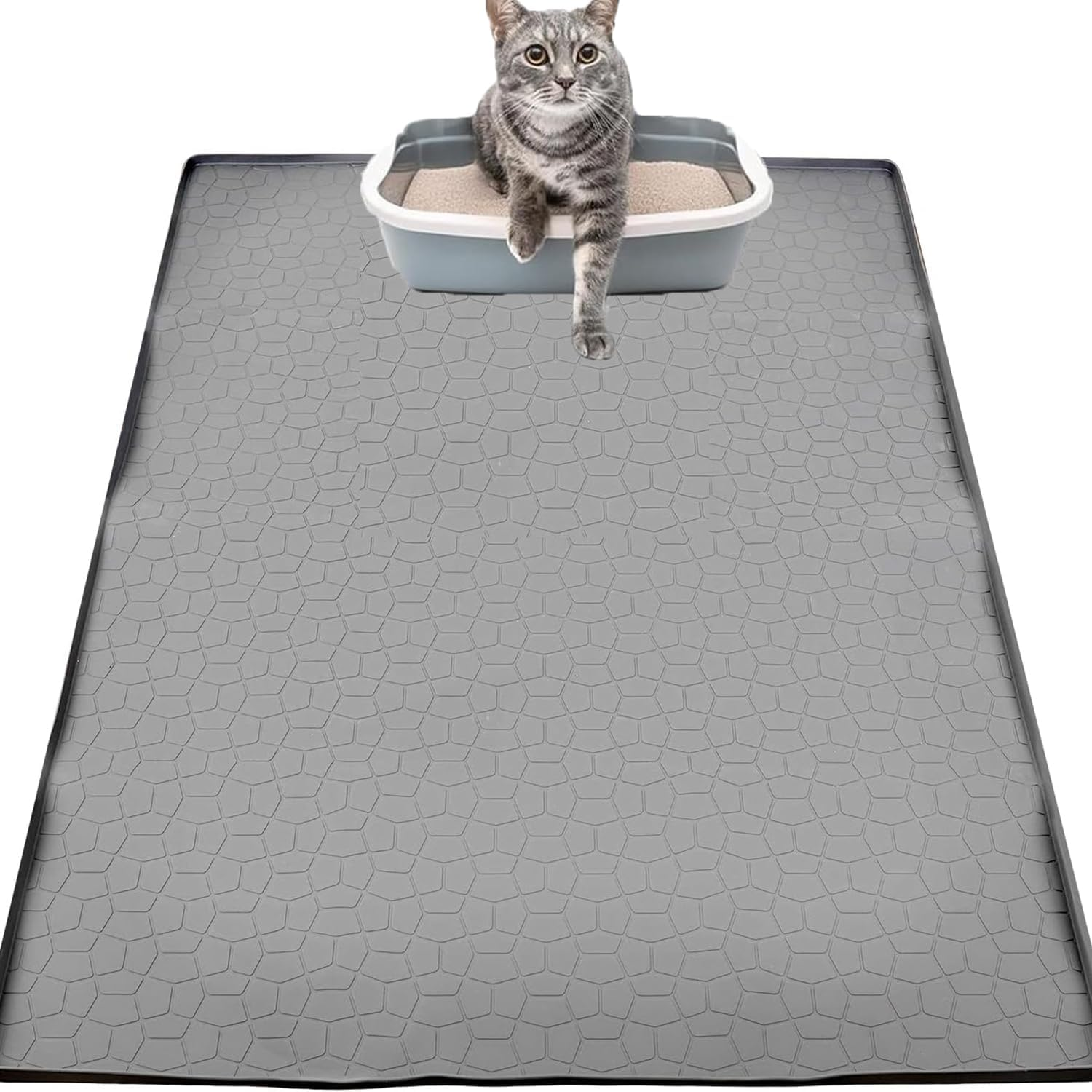 34X22Inches Cat Litter Mat, Heavy-Duty Waterproof Litter Trapping Mat, Non-Slip Scatter Control Trapping Mat for Litter Box, Easy to Clean (Gray) ﻿ image number 2