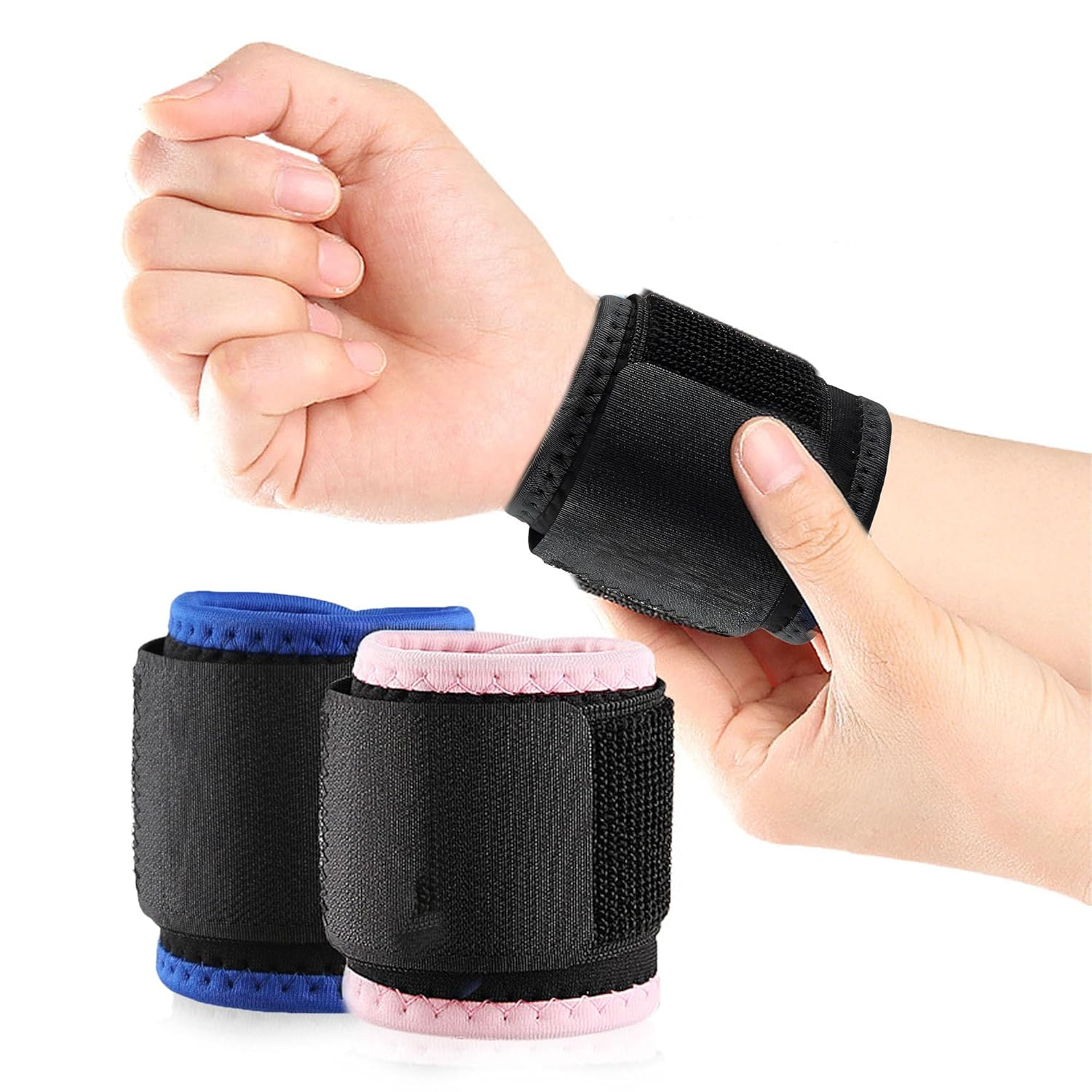 Wrist Brace 2 Pack - Wrist Support for Carpal Tunnel Pain Relief for Men & Women - Adjustable Wrist Straps for Weightlifting, Gym, Sports, Cycling - Comfortable & Flexible Wrist Guard for Sprains (Pink)