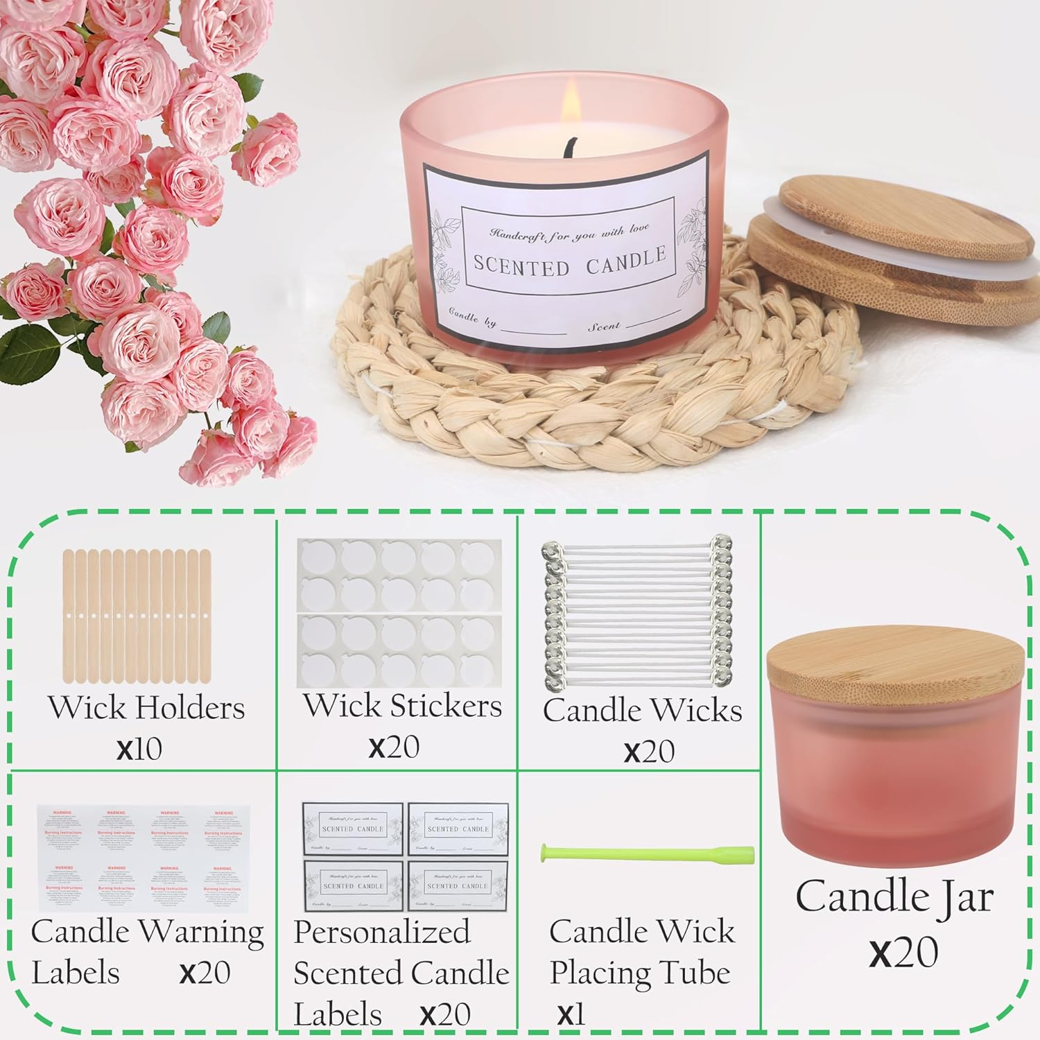 MILIVIXAY 20 Pack 4 OZ Matte Pink Glass Candle Jars with Lids and Candle Making Kits - Bulk Wide Mouth Small Empty Candle Jars for Making Candles - Spice, Powder Containers. image number 6