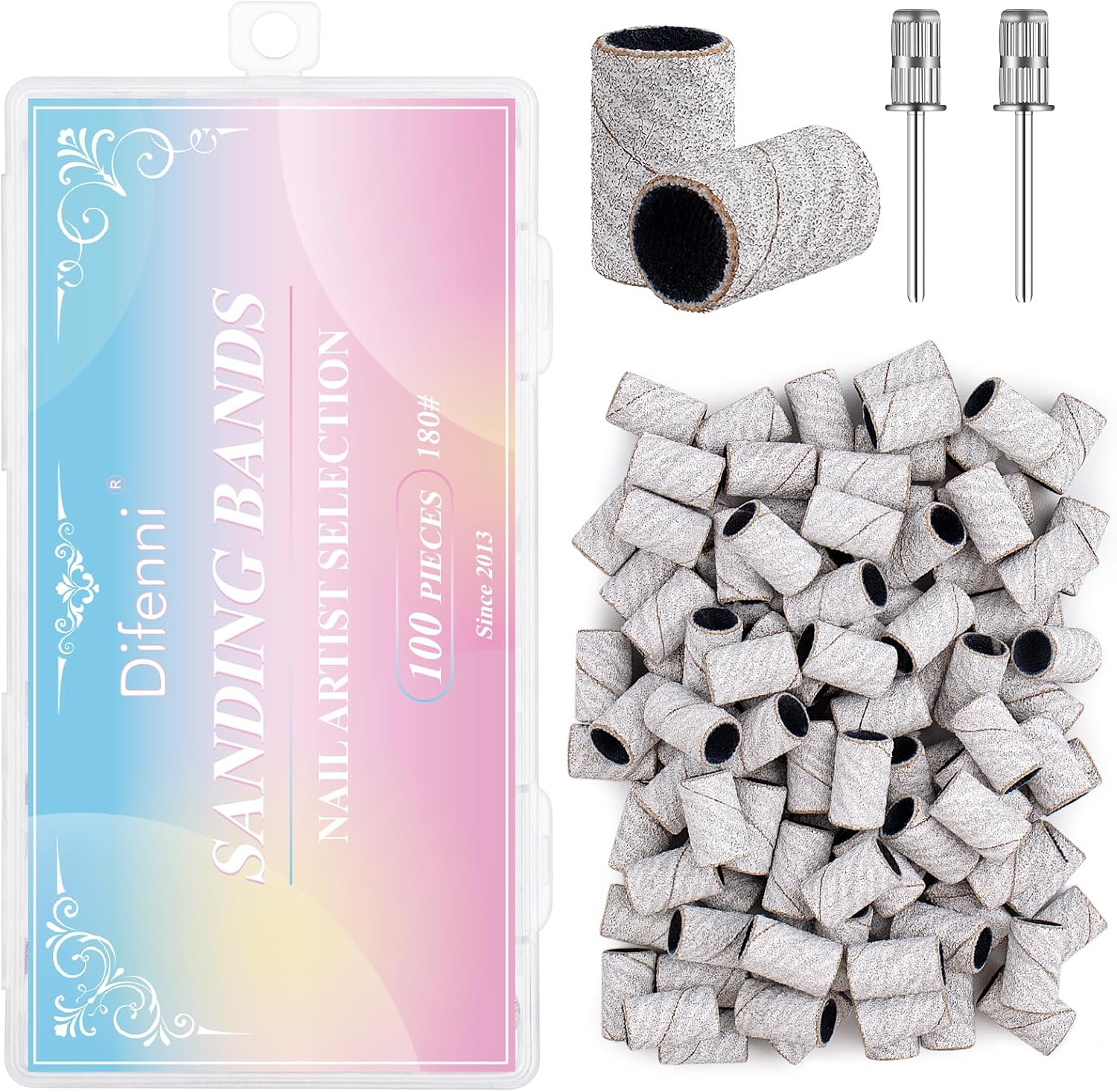 Difenni Sanding Bands for Nail Drill,Sanding Bands Nail Drill Bits 100Pcs Nail Sanding Bands Fine Grit #240 with 3/32&rdquo; Nail Sanding Bit for Manicure & Pedicure