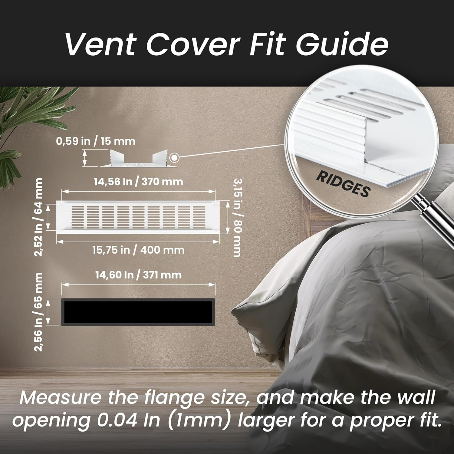 Repa Market Designer Ventilation Grille Gold 400 X 80Mm (Frame Size)&ndash; Decorative Aluminum Air Vent Cover for Cabinet, Door, Floor &ndash; Elegant Furniture Vent Register &ndash; Modern Air Return Grille image number 3