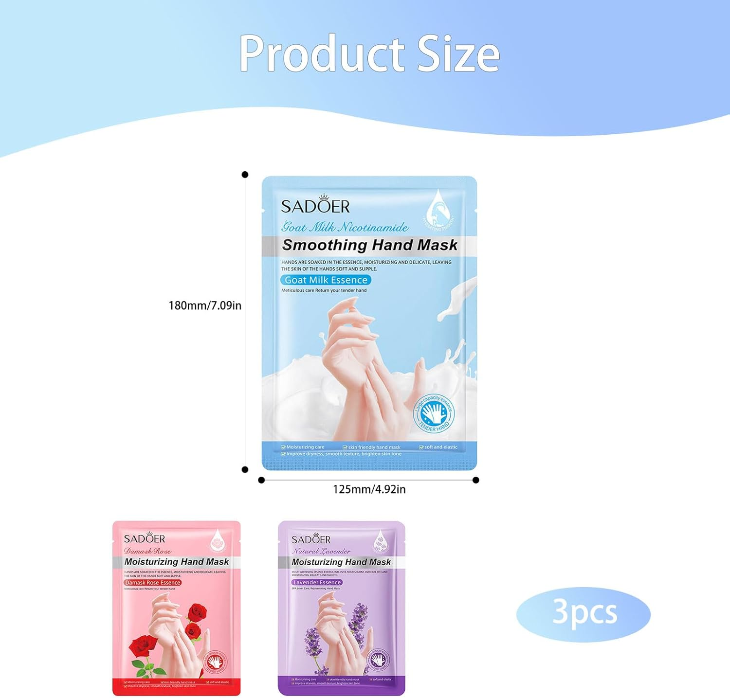 3 Pairs of Hand Masks Moisturizing Gloves, Rose Lavender Goat Milk Lubricating Beauty Care Hand and Foot Masks, Hand Skin Repair and Renewal Moisturizing Gloves Overnight, Suitable for Dry, Aged and Cracked Hands, Smooth, Long-Lasting, Soft and Firm Hand Mask image number 4