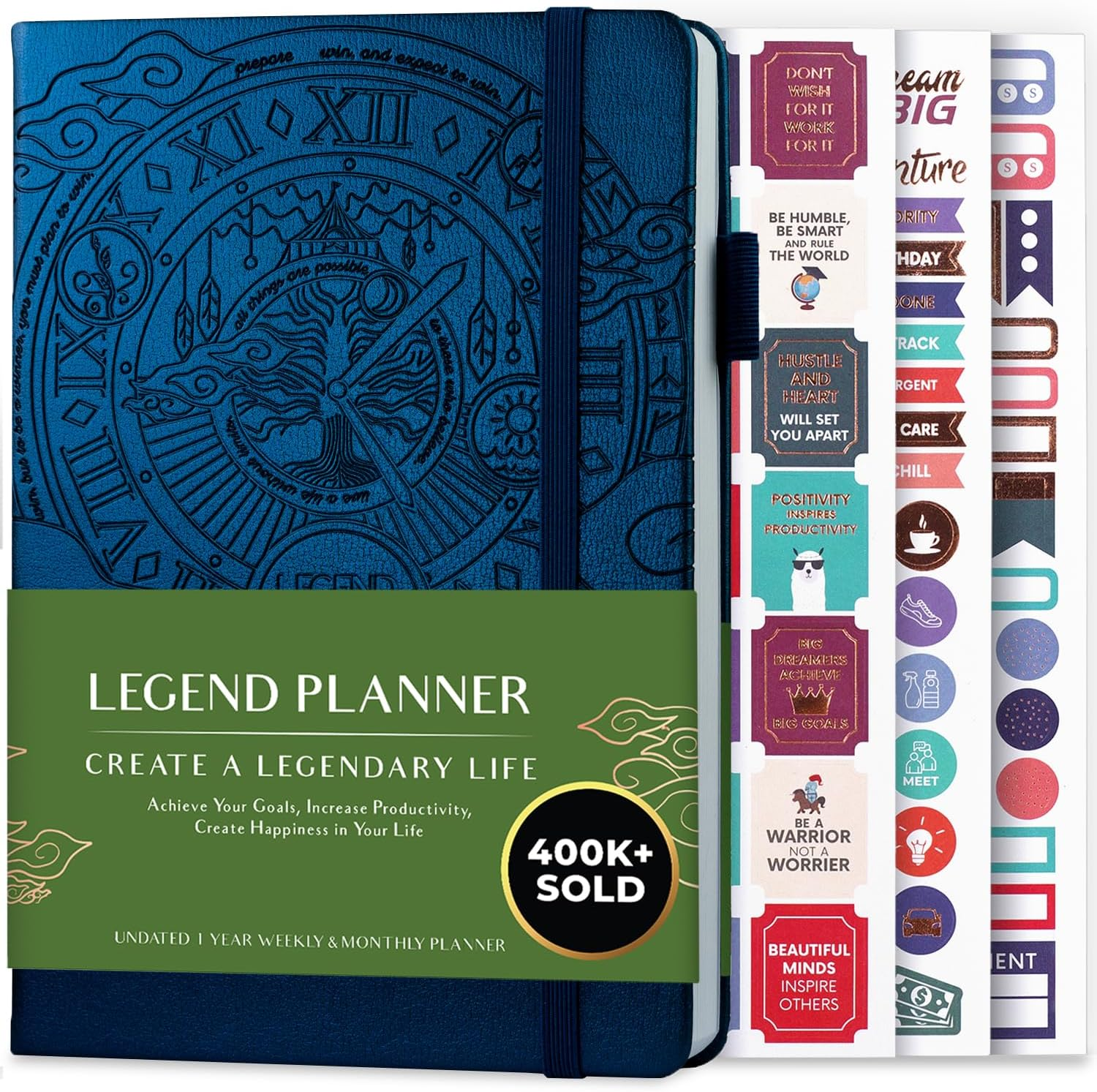 Legend Planner &ndash; Deluxe Weekly & Monthly Life Planner to Hit Your Goals & Live Happier. Organizer Notebook & Productivity Journal. A5 Hardcover, Undated &ndash; Start Any Time + Stickers &ndash; Mystic Gray