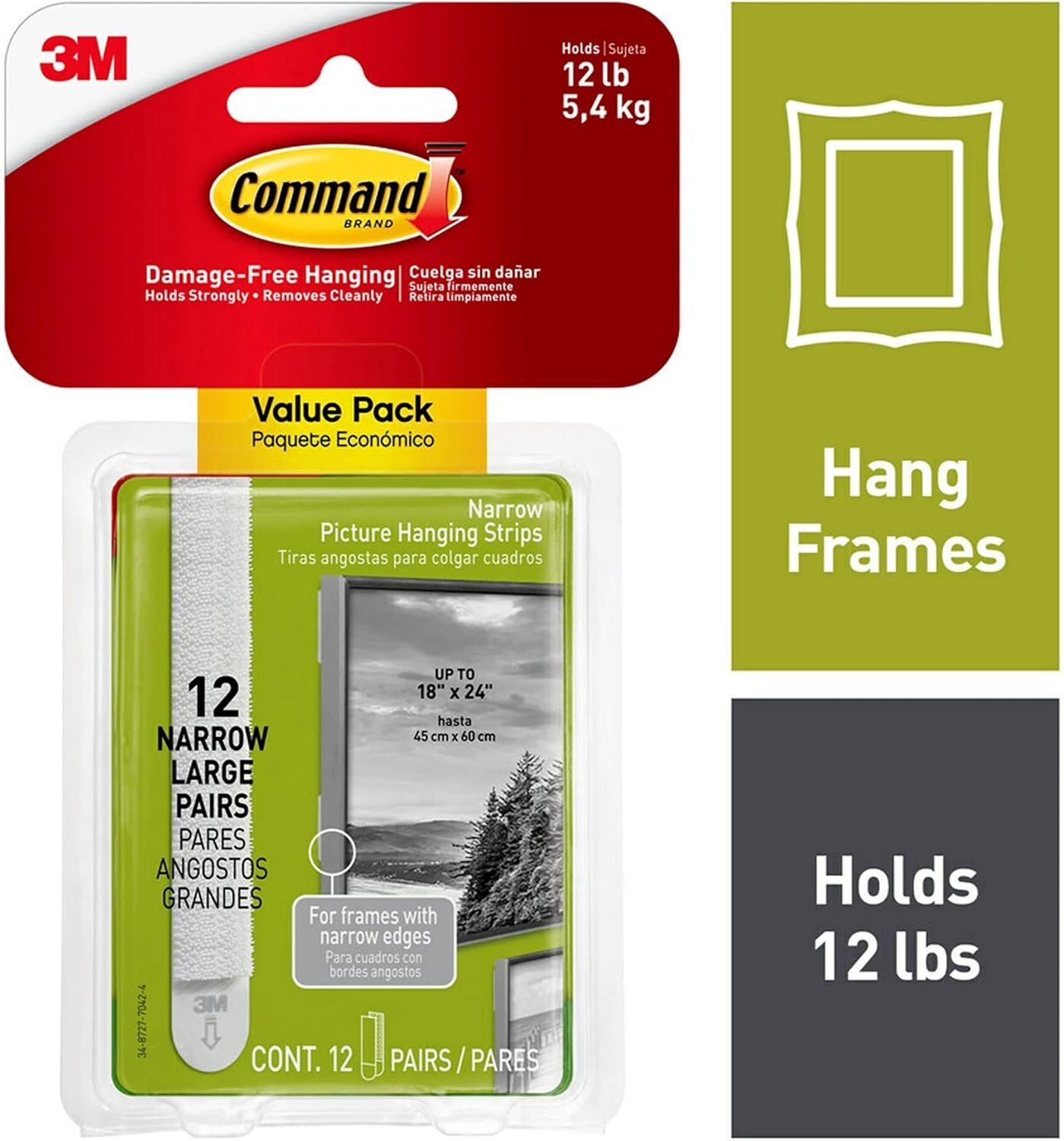 Command Narrow Picture Hanging Strips, Damage Free Hanging Picture Hangers, No Tools Wall Strips for Living Spaces, 12 White Adhesive Strip Pairs (24 Strips) image number 3
