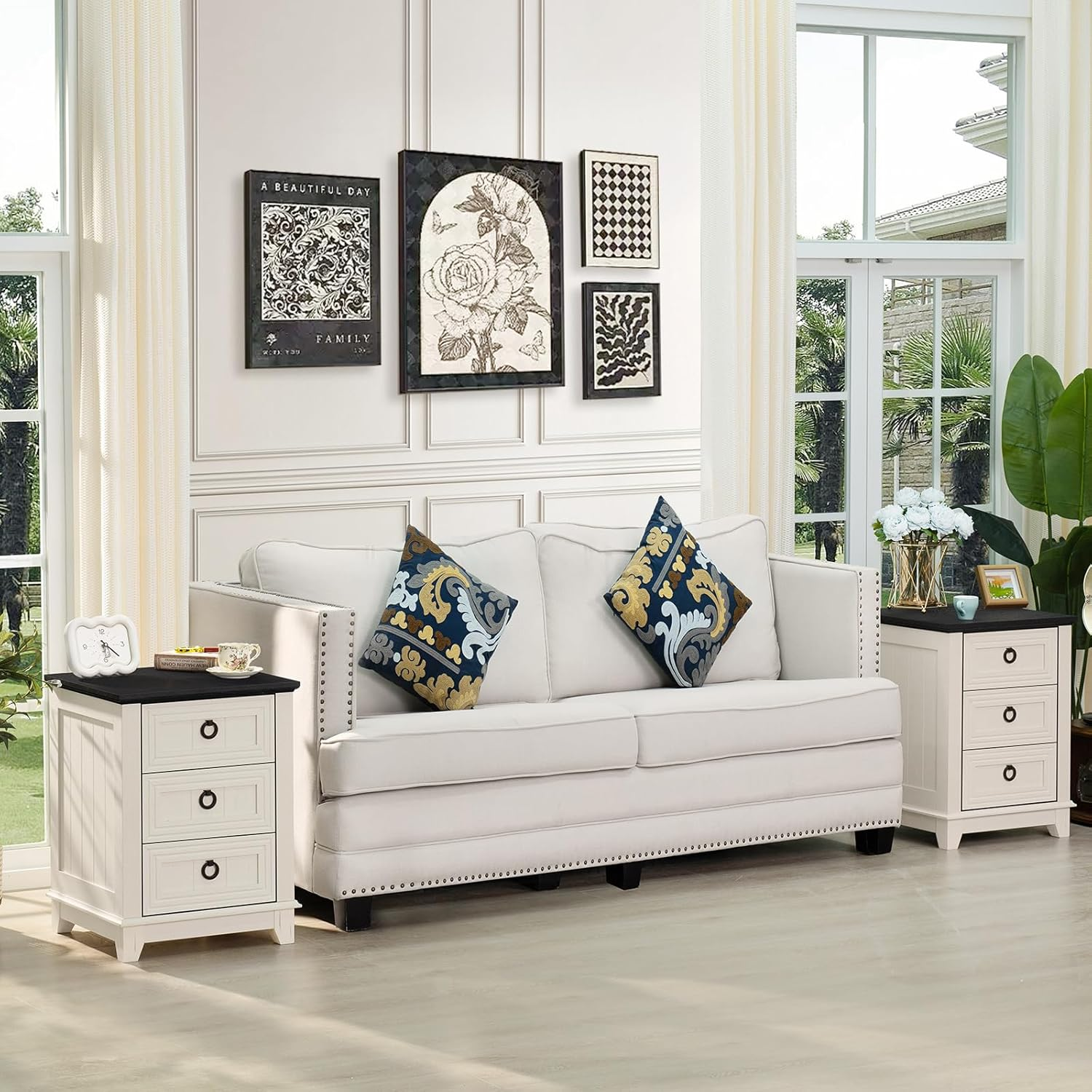 LELELINKY 18" Farmhouse Night Stand with 3 Drawers, Wood End Table Dresser for Bedroom, White Nightstand, Bed Side Table with Metal Handle, Bedside Cabinet for Bedroom Living Room, Closet, Office image number 1